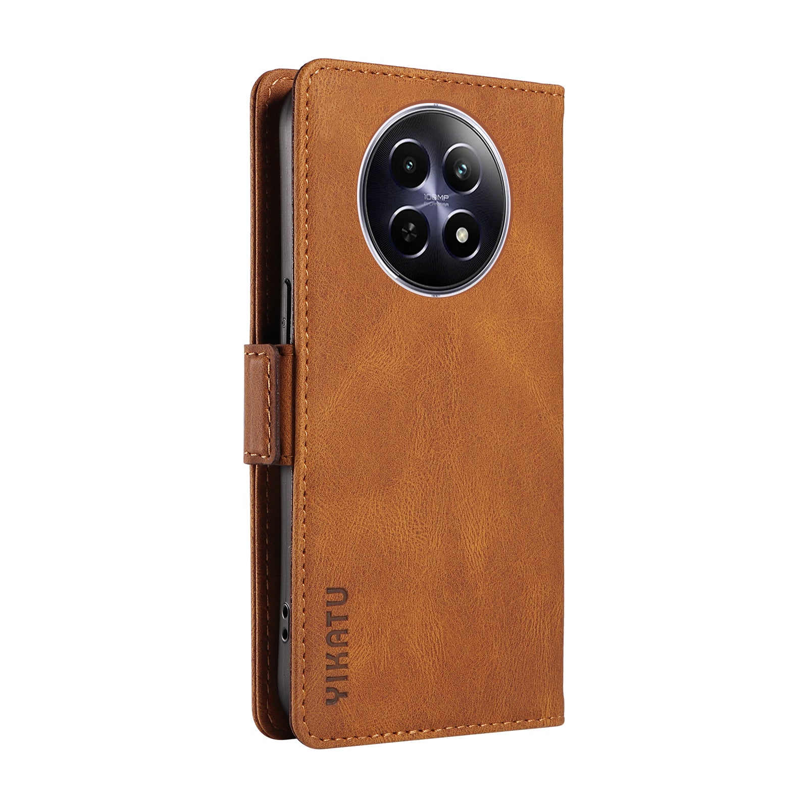 YIKATU YK-005 For Realme 12 Case PU Leather Skin-touch Wallet Flip Phone Cover - Brown