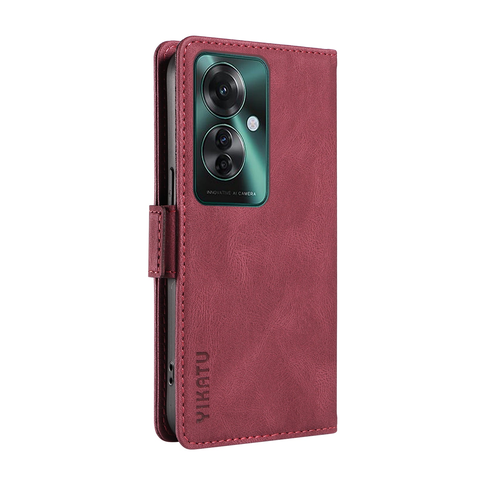 YIKATU YK-005 For Oppo Reno11 F 5G / F25 Pro 5G Leather Phone Case Stand Wallet Cover - Wine Red
