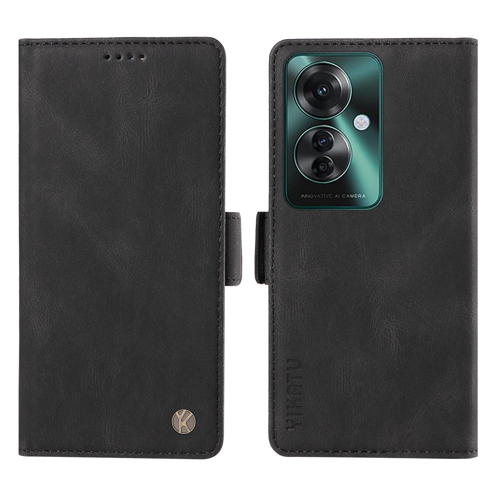 YIKATU YK-005 For Oppo Reno11 F 5G / F25 Pro 5G Leather Phone Case Stand Wallet Cover - Black