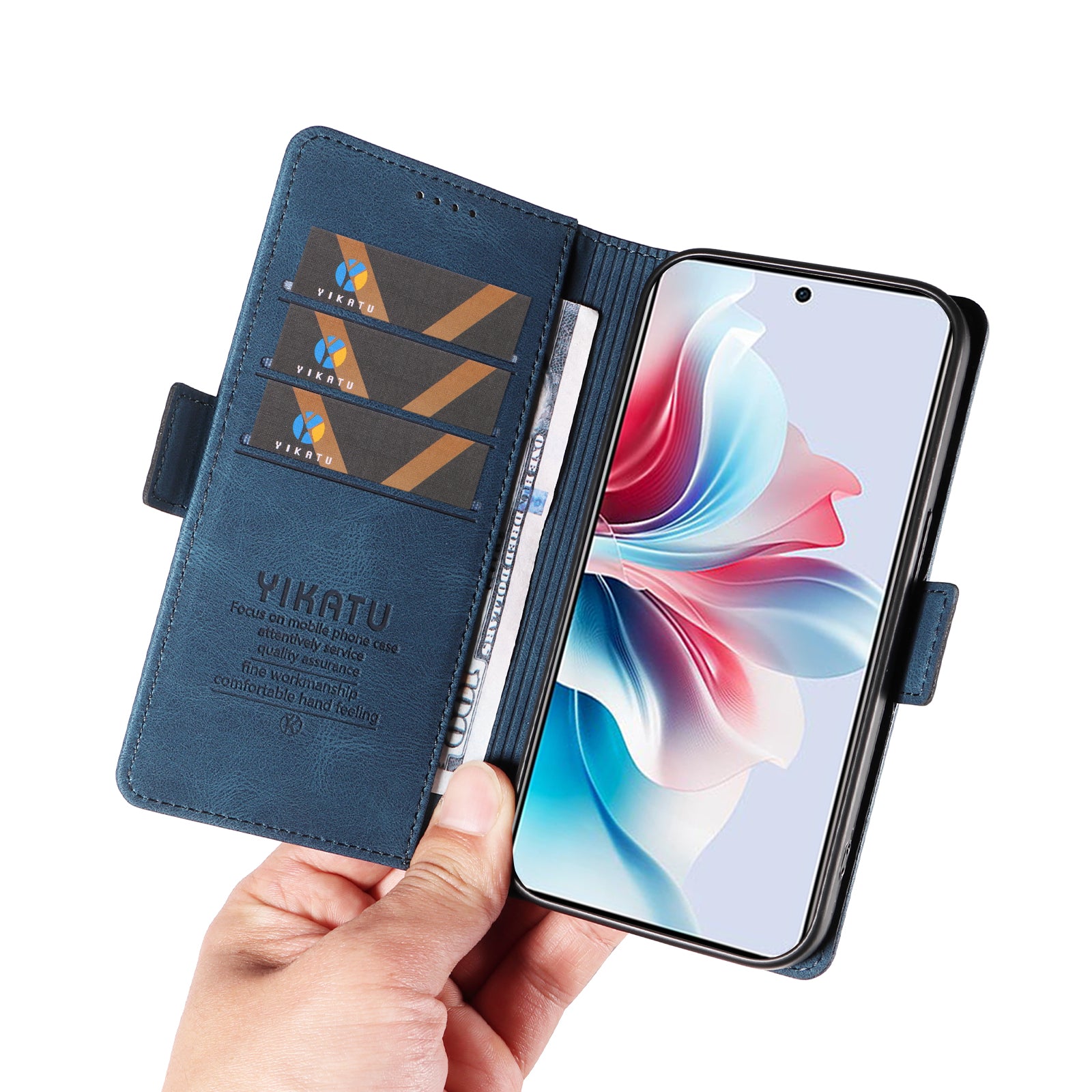 YIKATU YK-005 For Oppo Reno11 F 5G / F25 Pro 5G Leather Phone Case Stand Wallet Cover - Blue