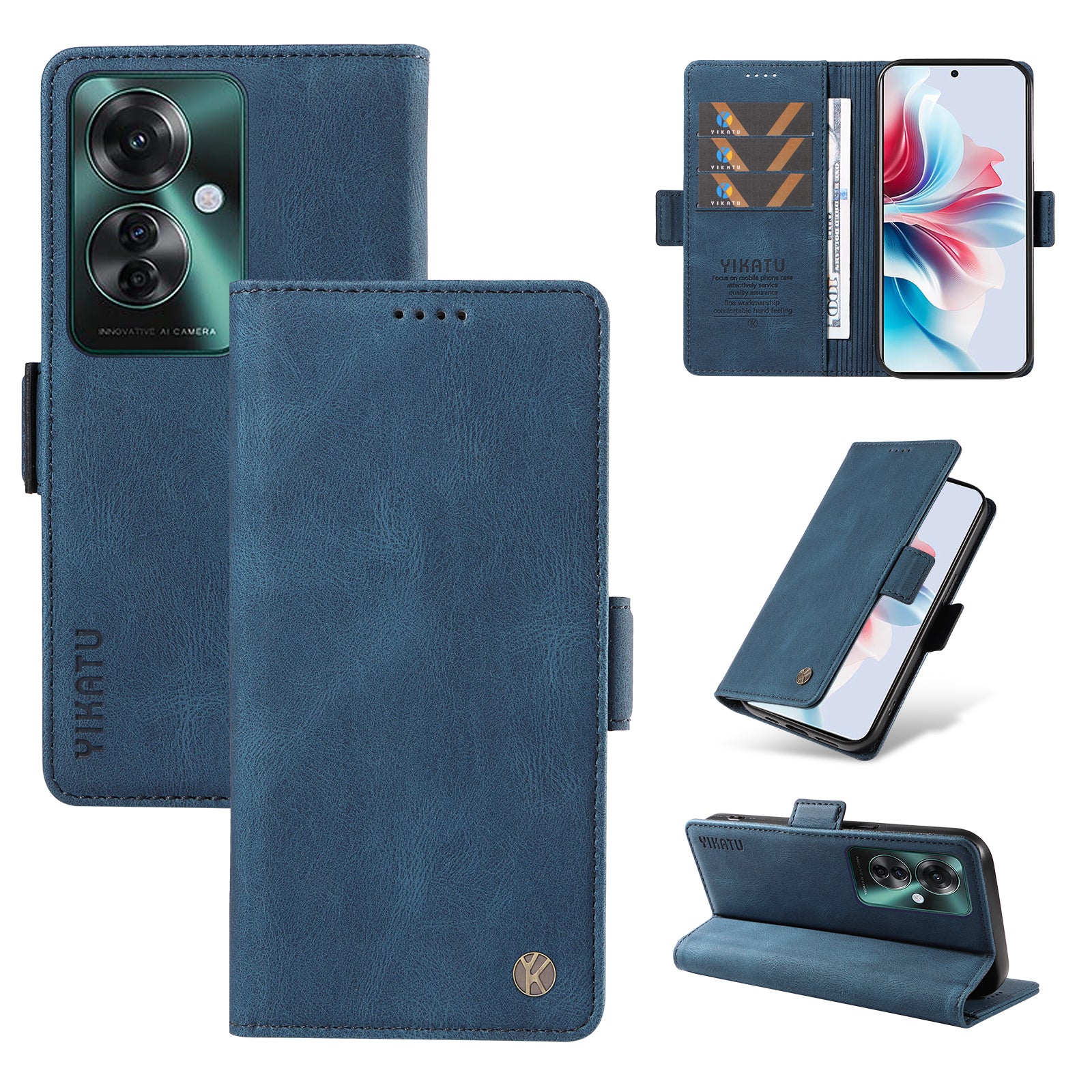 YIKATU YK-005 For Oppo Reno11 F 5G / F25 Pro 5G Leather Phone Case Stand Wallet Cover - Blue