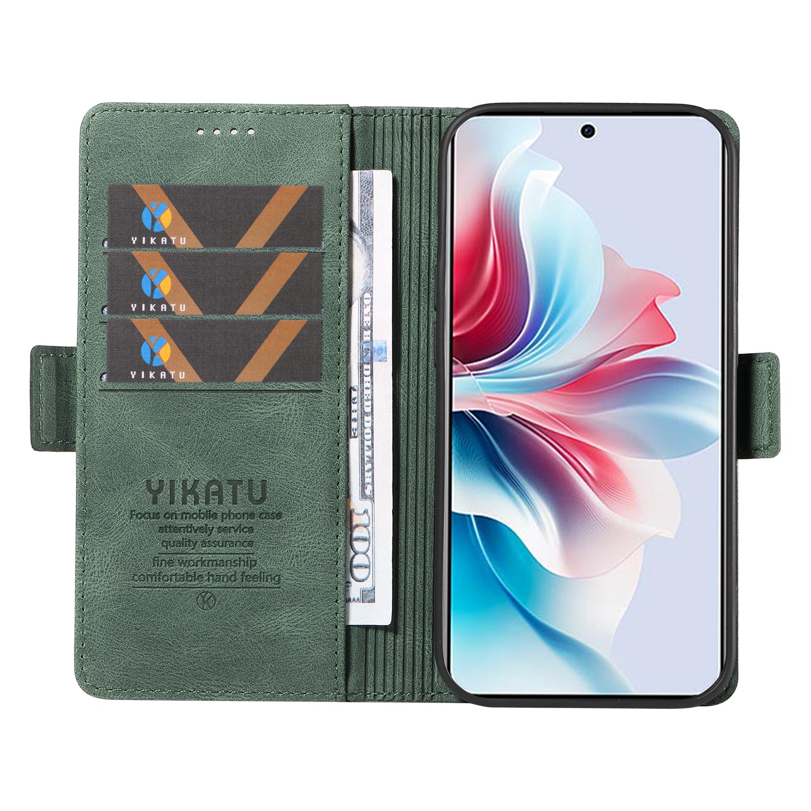 YIKATU YK-005 For Oppo Reno11 F 5G / F25 Pro 5G Leather Phone Case Stand Wallet Cover - Green