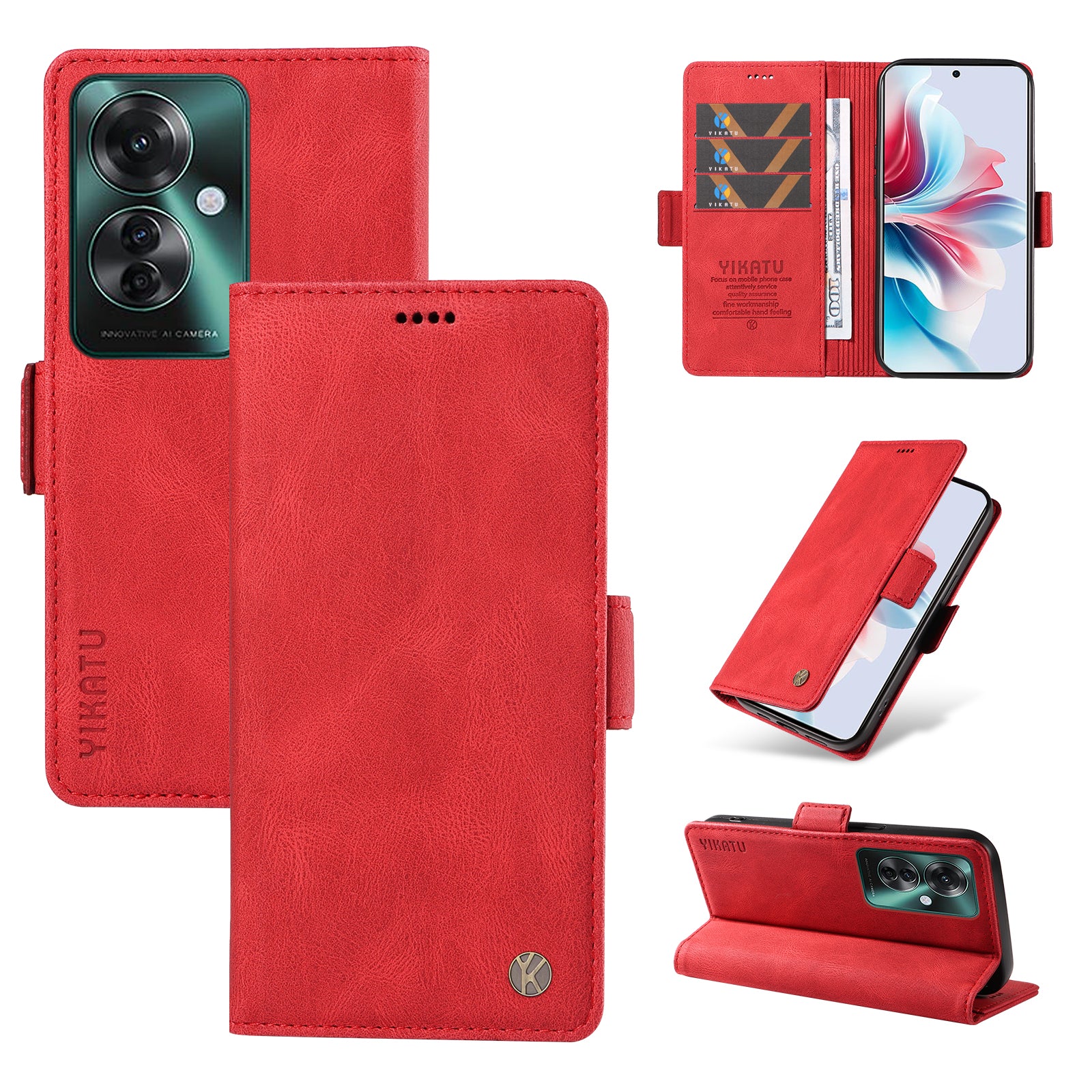 YIKATU YK-005 For Oppo Reno11 F 5G / F25 Pro 5G Leather Phone Case Stand Wallet Cover - Red