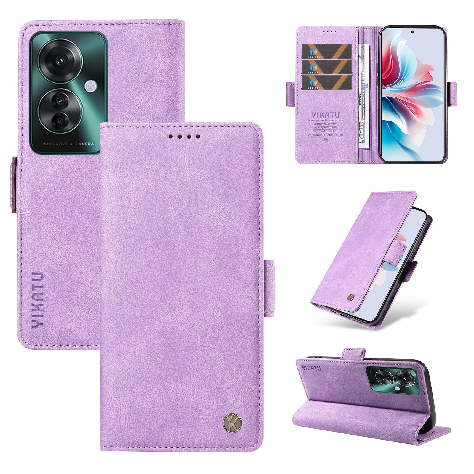 YIKATU YK-005 For Oppo Reno11 F 5G / F25 Pro 5G Leather Phone Case Stand Wallet Cover - Purple