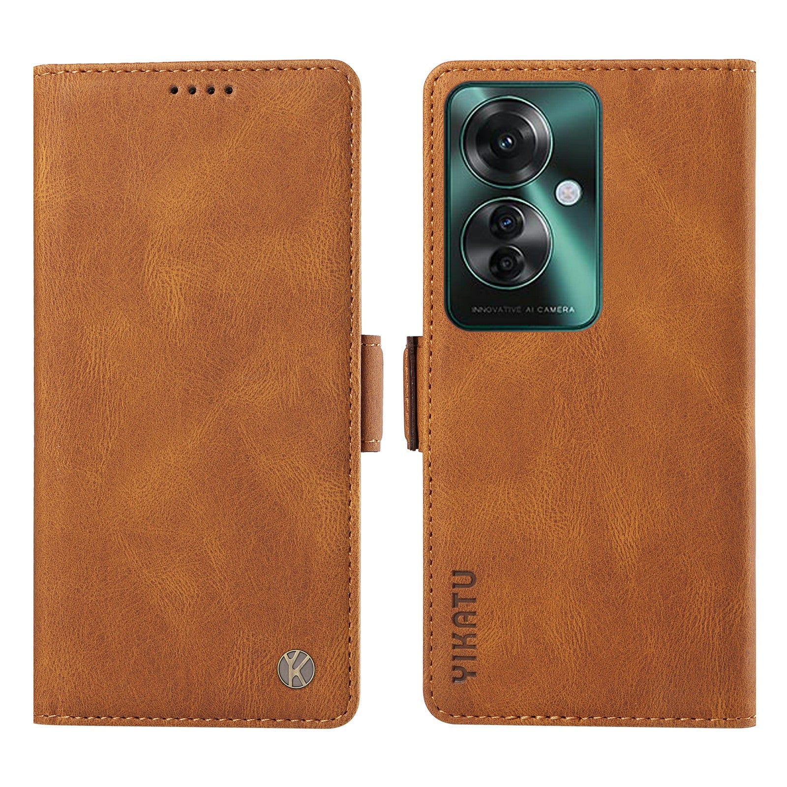 YIKATU YK-005 For Oppo Reno11 F 5G / F25 Pro 5G Leather Phone Case Stand Wallet Cover - Brown