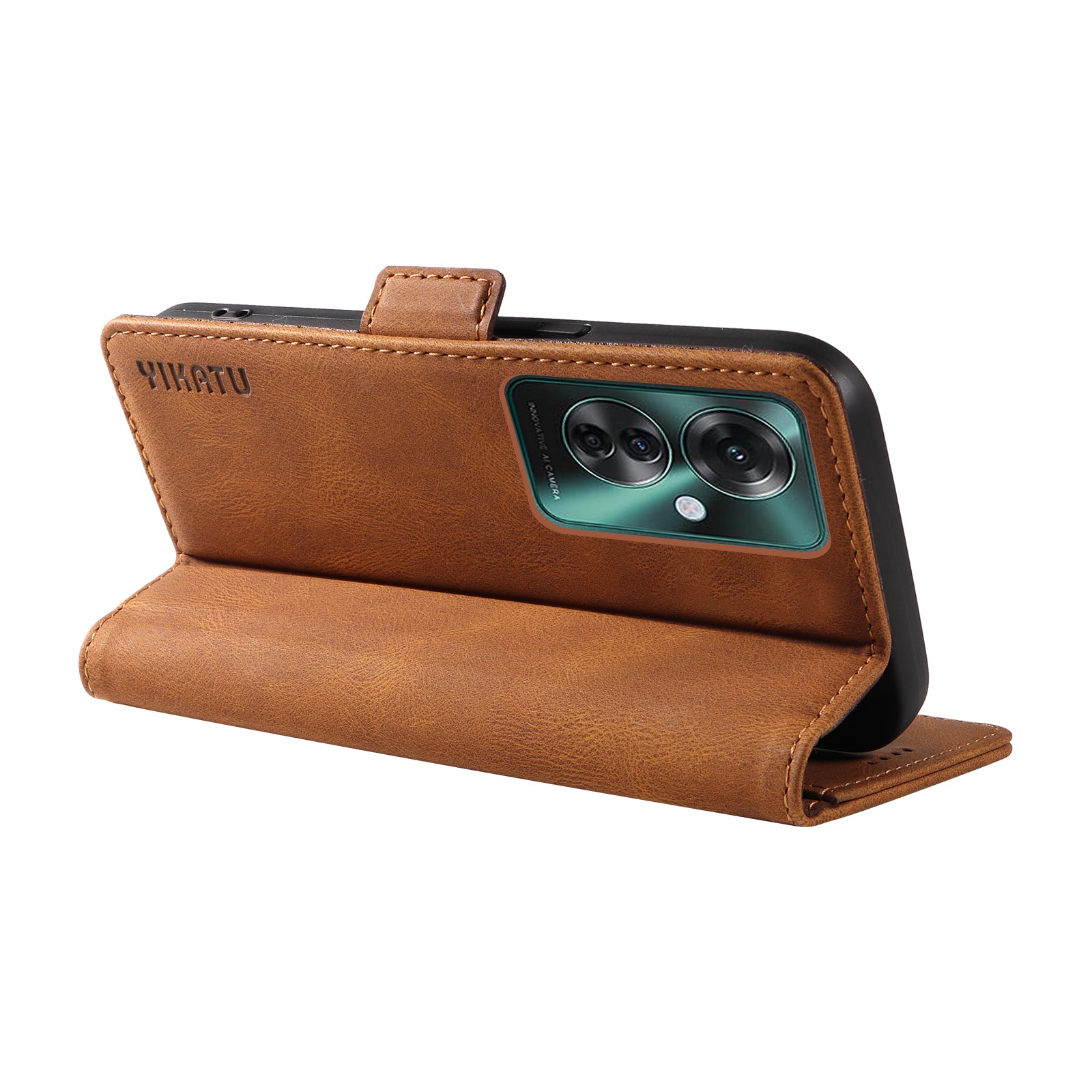 YIKATU YK-005 For Oppo Reno11 F 5G / F25 Pro 5G Leather Phone Case Stand Wallet Cover - Brown