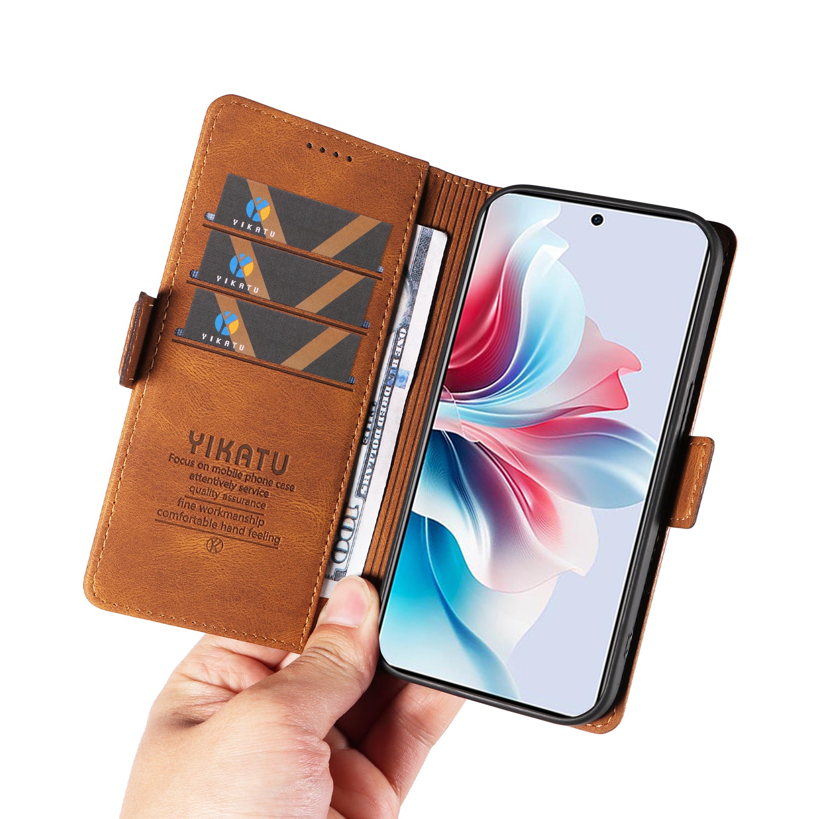 YIKATU YK-005 For Oppo Reno11 F 5G / F25 Pro 5G Leather Phone Case Stand Wallet Cover - Brown