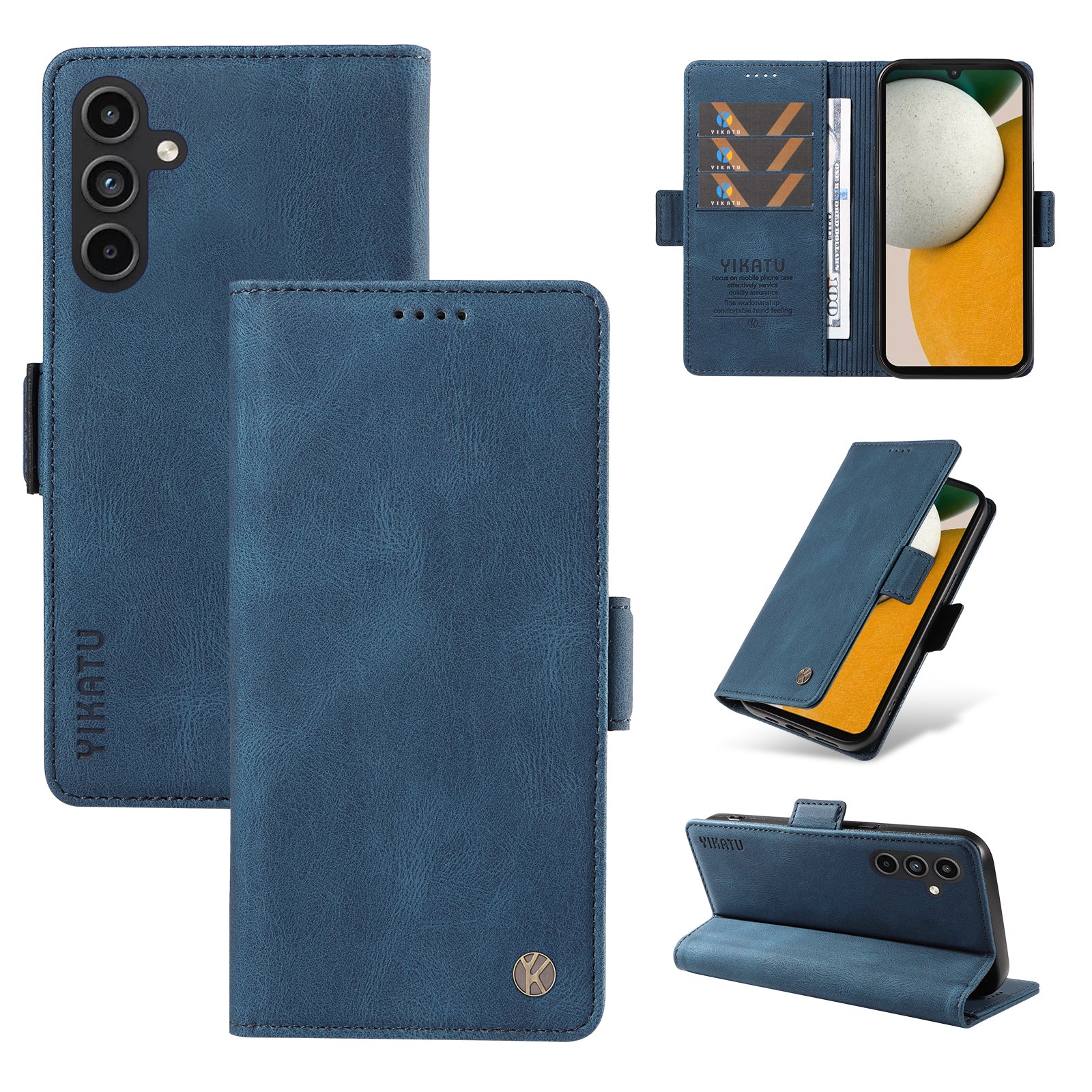 YIKATU YK-005 For Samsung Galaxy A15 4G / 5G Case Skin-Friendly Leather Flip Stand Phone Cover - Blue