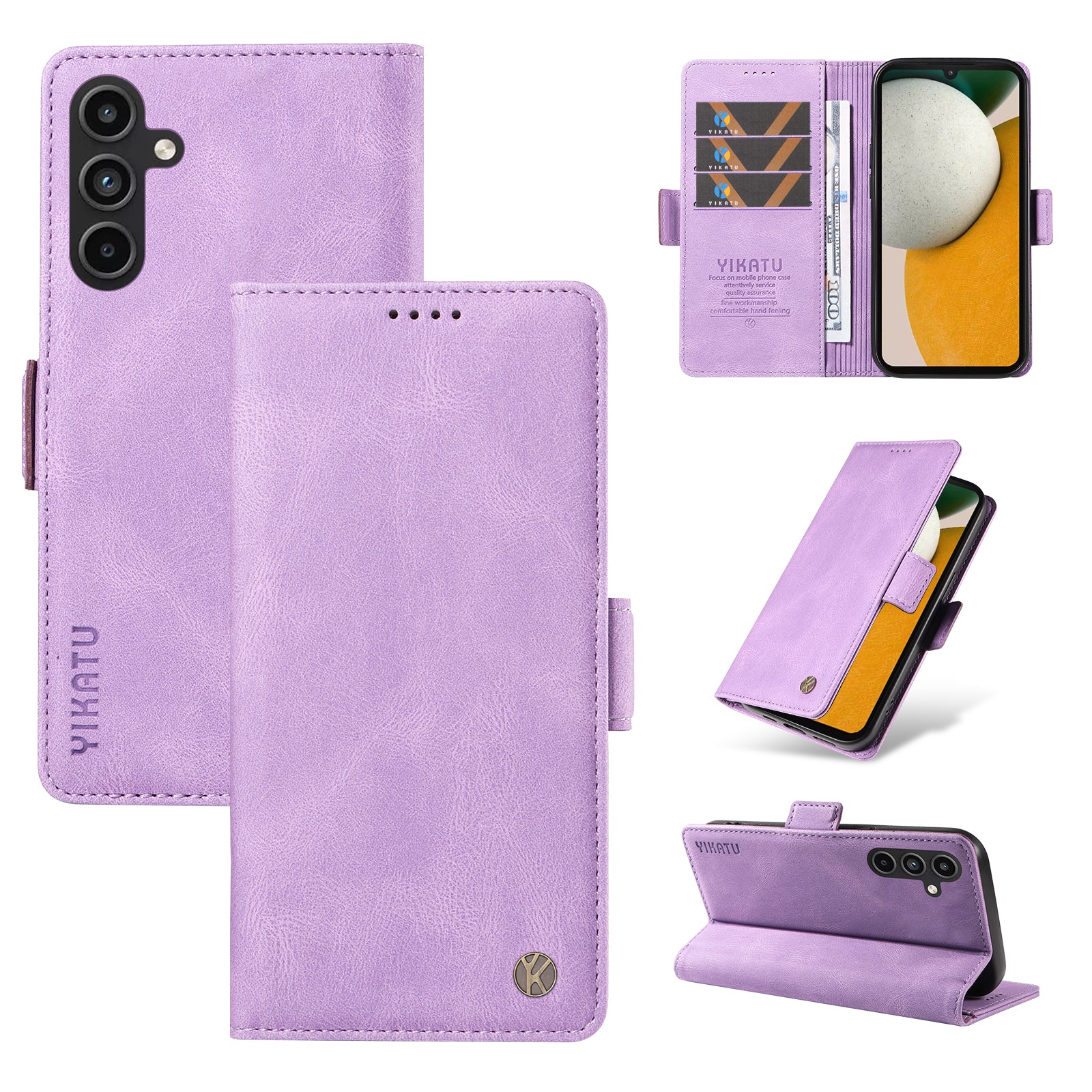 YIKATU YK-005 For Samsung Galaxy A15 4G / 5G Case Skin-Friendly Leather Flip Stand Phone Cover - Purple