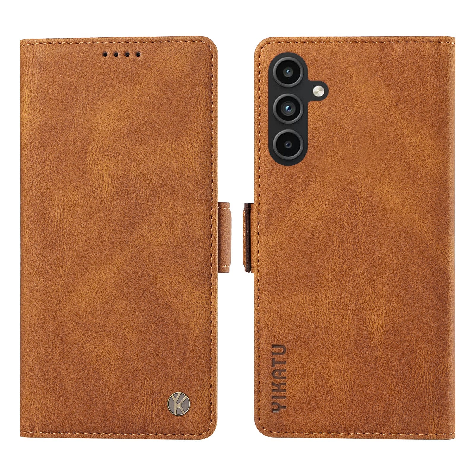 YIKATU YK-005 For Samsung Galaxy A15 4G / 5G Case Skin-Friendly Leather Flip Stand Phone Cover - Brown