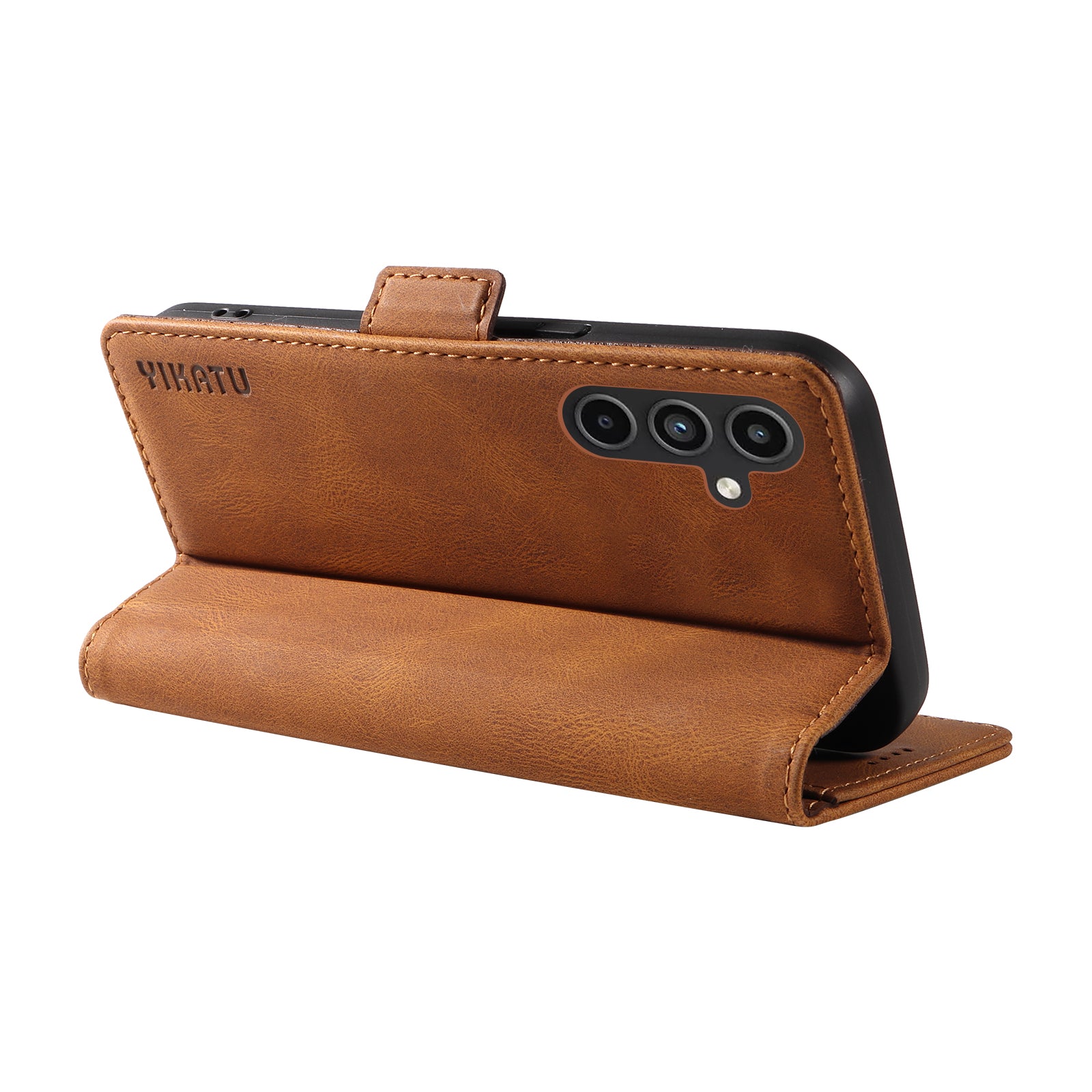 YIKATU YK-005 For Samsung Galaxy A15 4G / 5G Case Skin-Friendly Leather Flip Stand Phone Cover - Brown