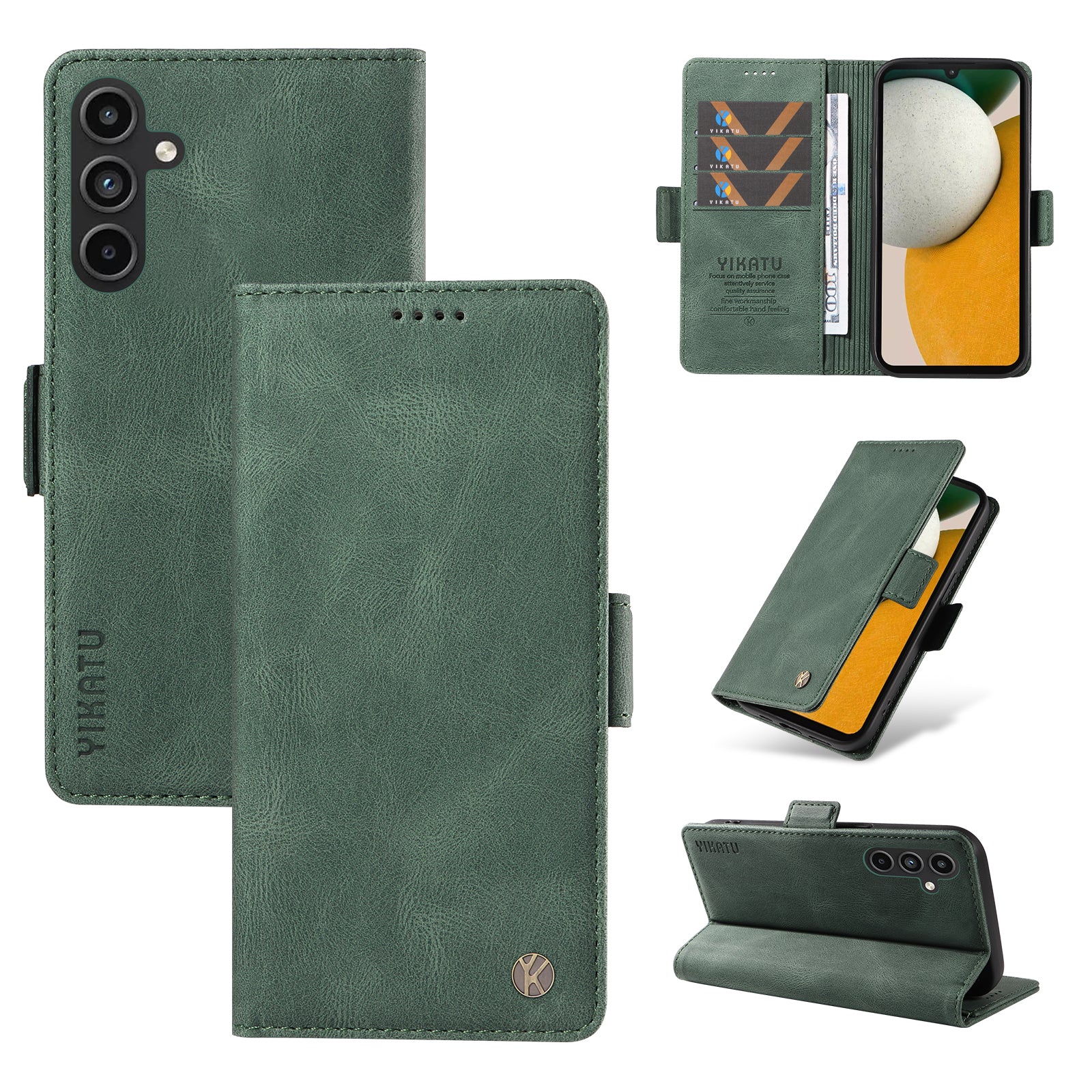 YIKATU YK-005 For Samsung Galaxy A15 4G / 5G Case Skin-Friendly Leather Flip Stand Phone Cover - Green