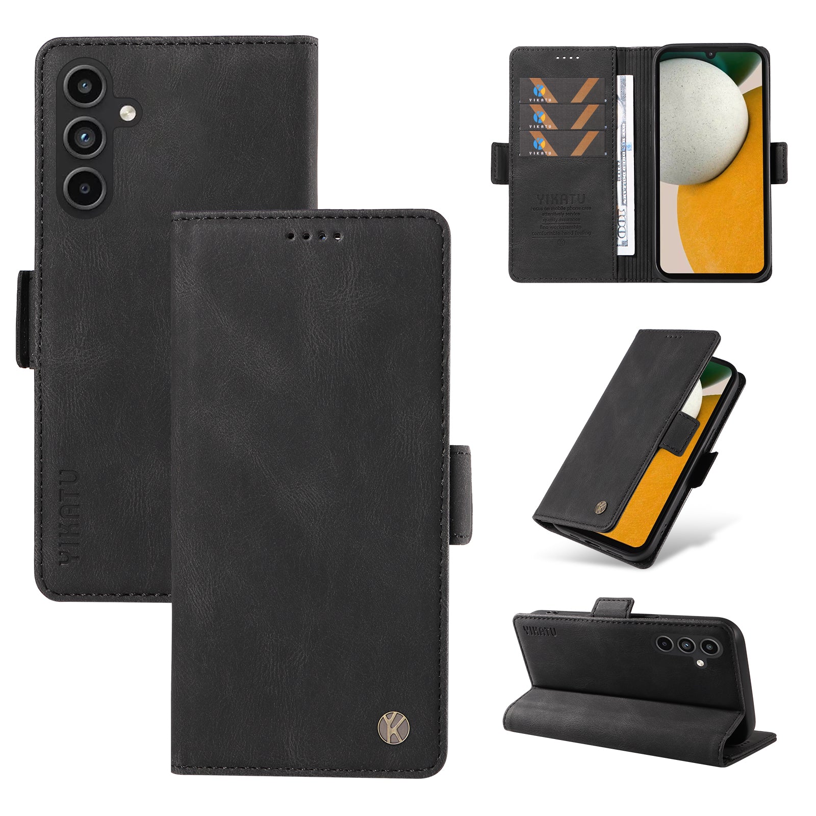 YIKATU YK-005 For Samsung Galaxy A15 4G / 5G Case Skin-Friendly Leather Flip Stand Phone Cover - Black