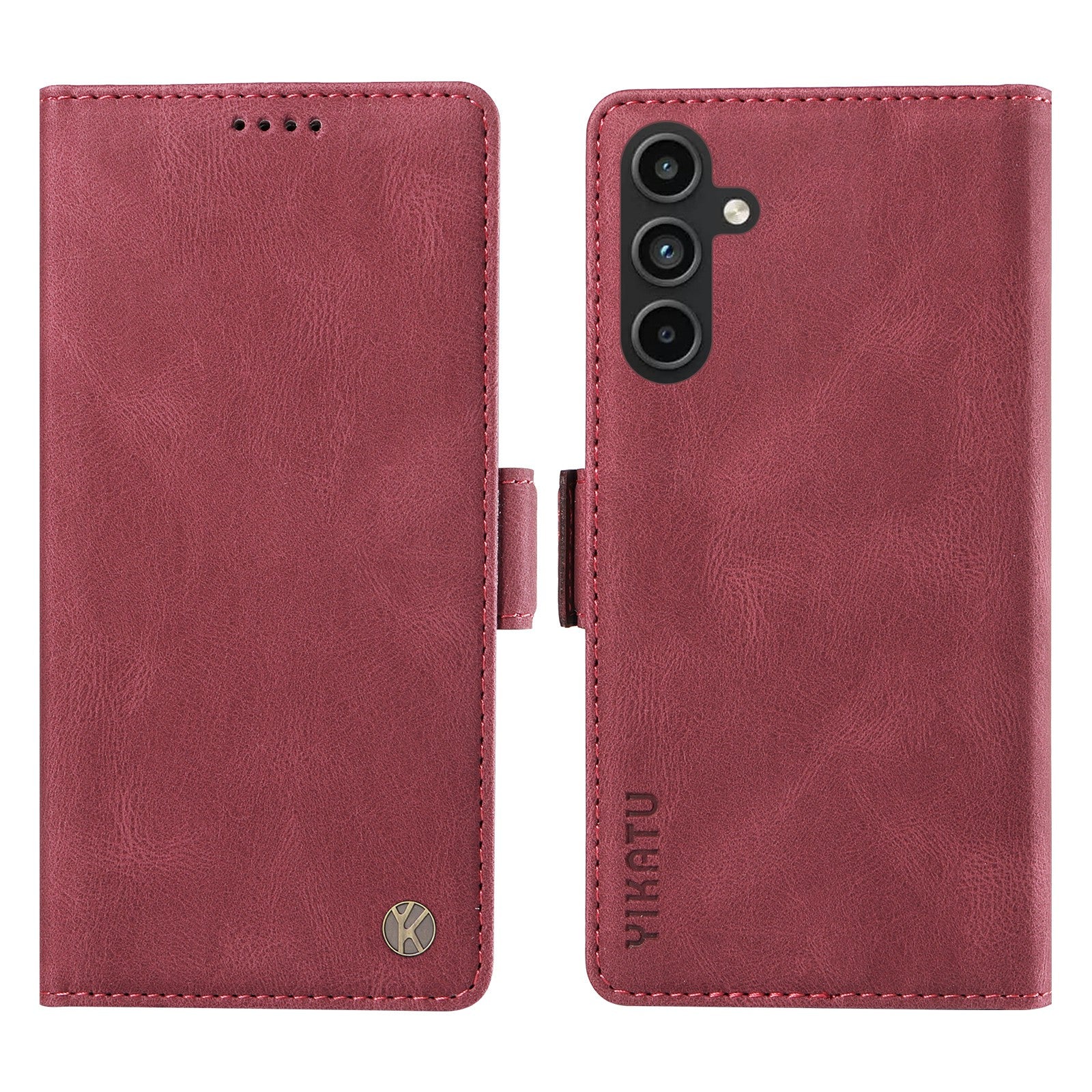 YIKATU YK-005 For Samsung Galaxy A15 4G / 5G Case Skin-Friendly Leather Flip Stand Phone Cover - Wine Red