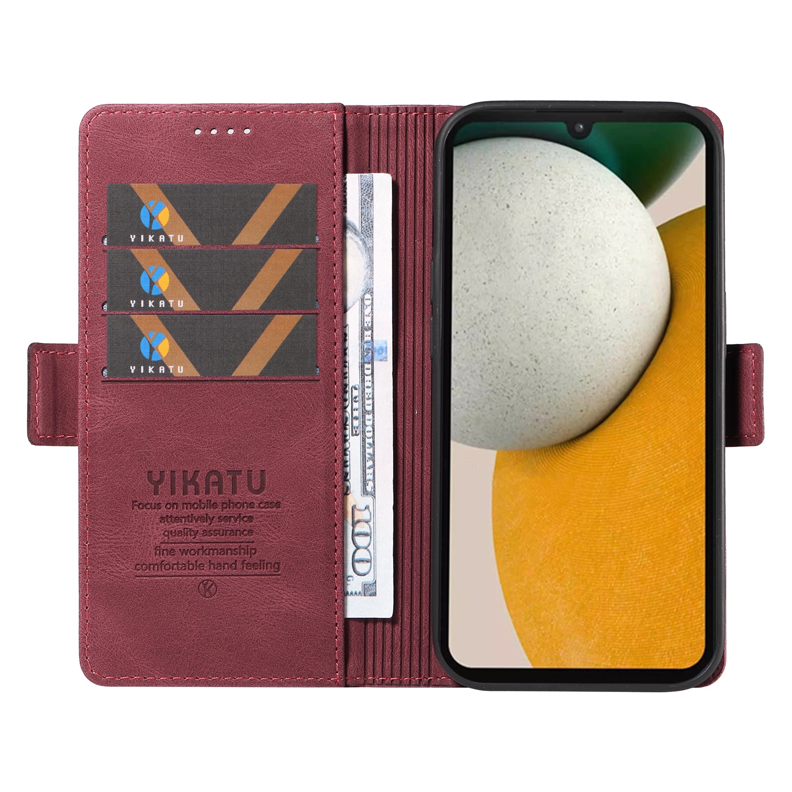 YIKATU YK-005 For Samsung Galaxy A15 4G / 5G Case Skin-Friendly Leather Flip Stand Phone Cover - Wine Red