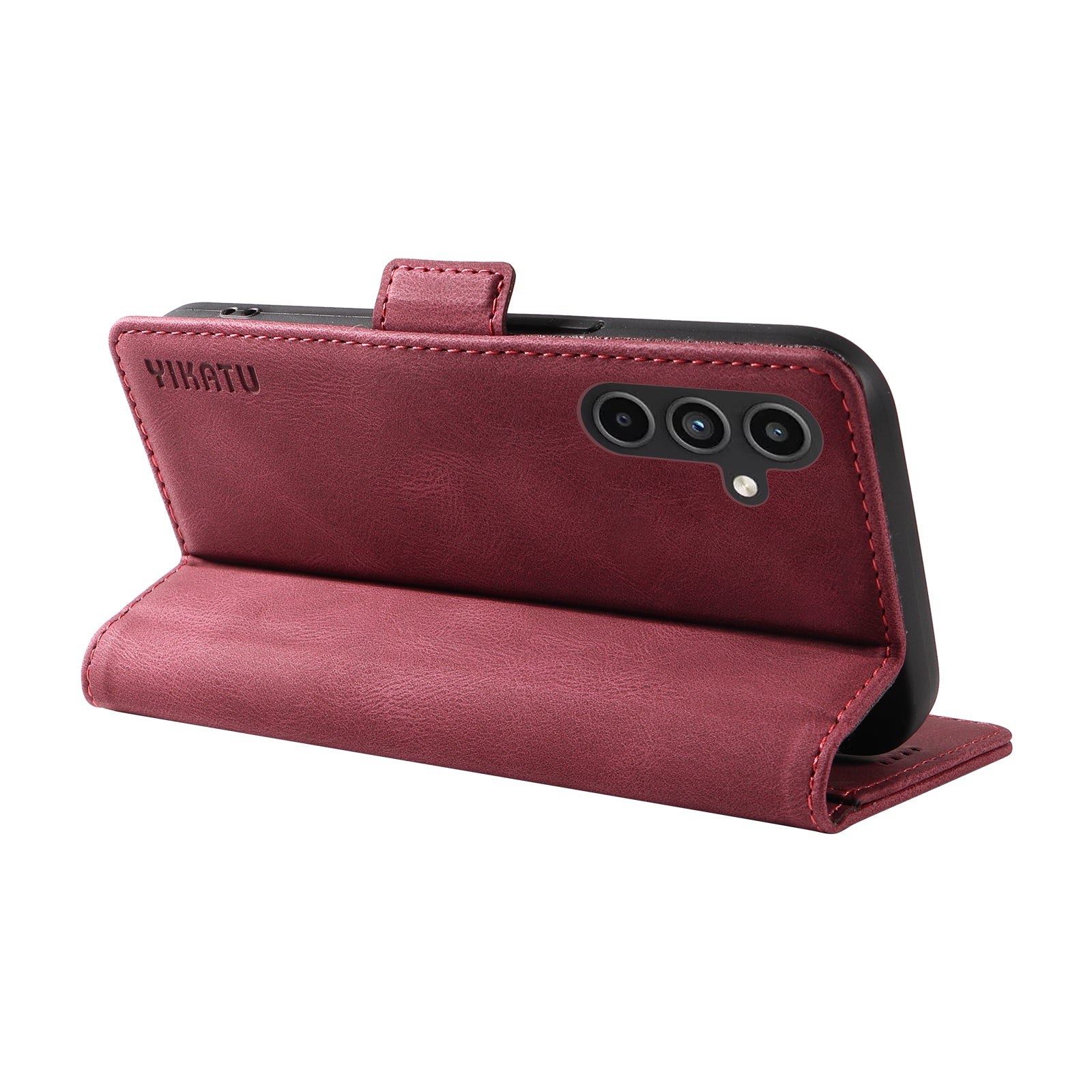 YIKATU YK-005 For Samsung Galaxy A15 4G / 5G Case Skin-Friendly Leather Flip Stand Phone Cover - Wine Red