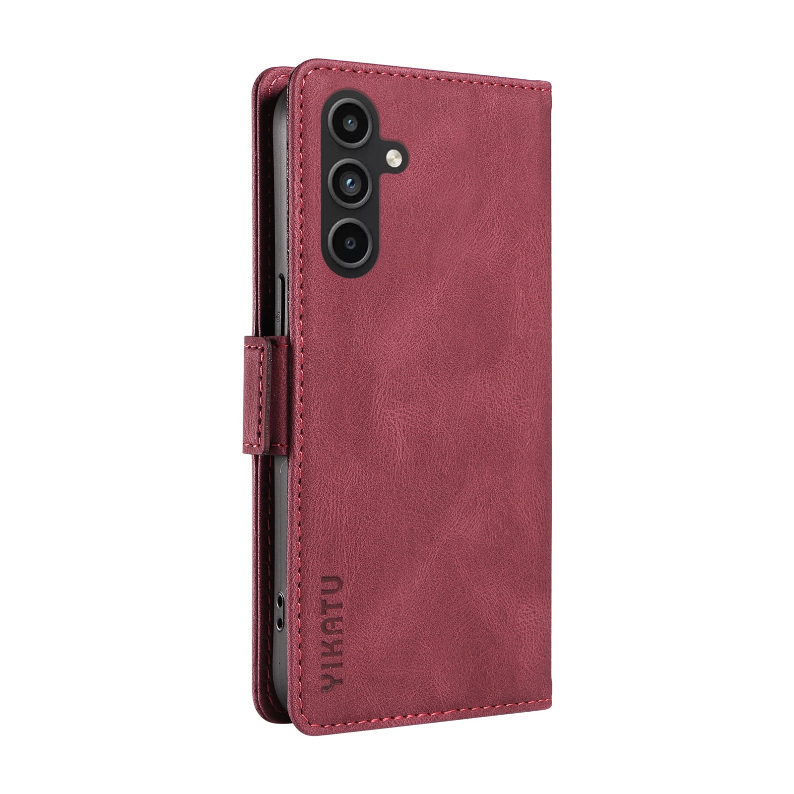 YIKATU YK-005 For Samsung Galaxy A15 4G / 5G Case Skin-Friendly Leather Flip Stand Phone Cover - Wine Red