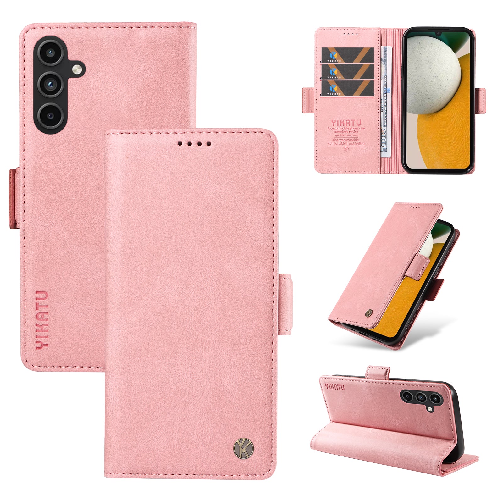 YIKATU YK-005 For Samsung Galaxy A15 4G / 5G Case Skin-Friendly Leather Flip Stand Phone Cover - Pink