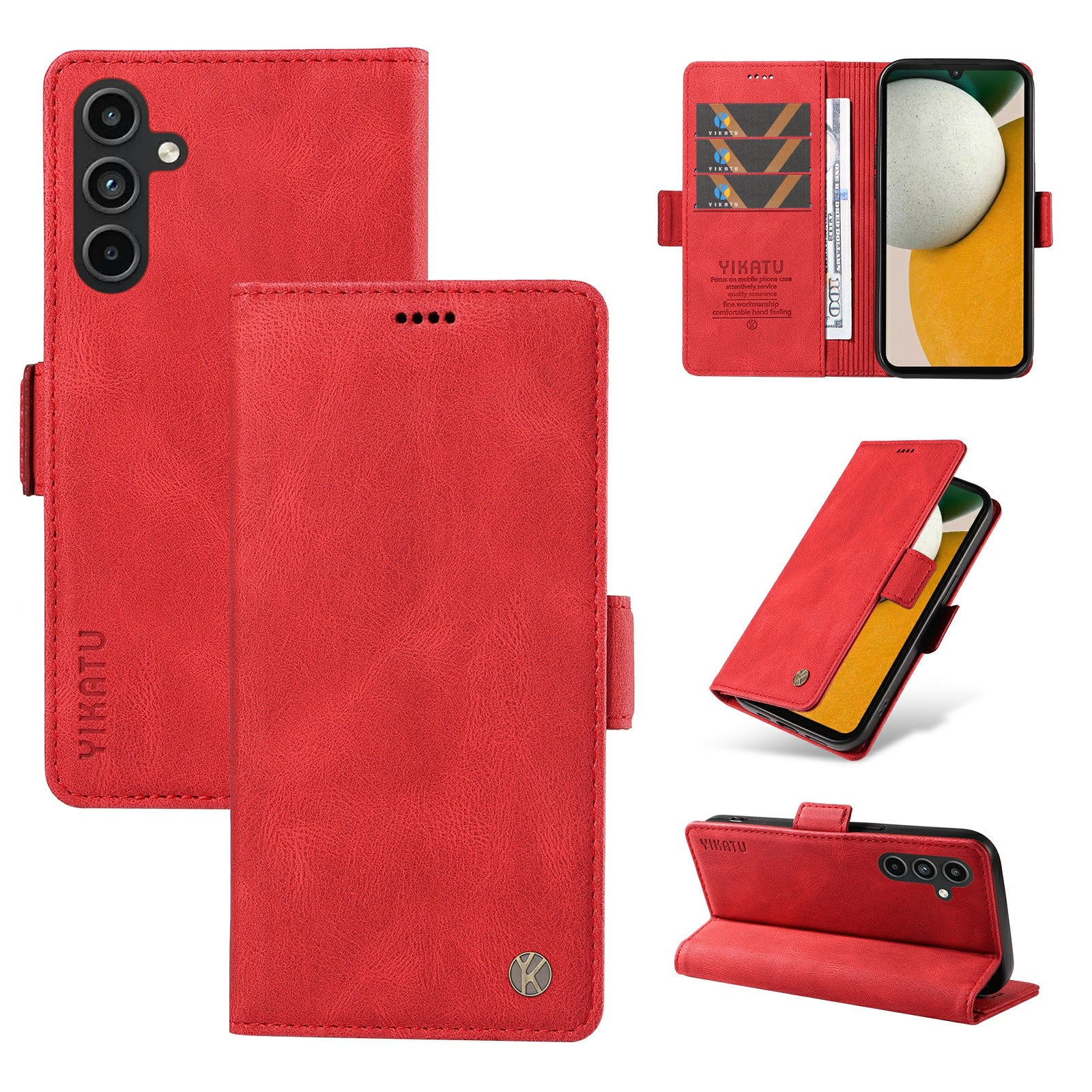 YIKATU YK-005 For Samsung Galaxy A15 4G / 5G Case Skin-Friendly Leather Flip Stand Phone Cover - Red