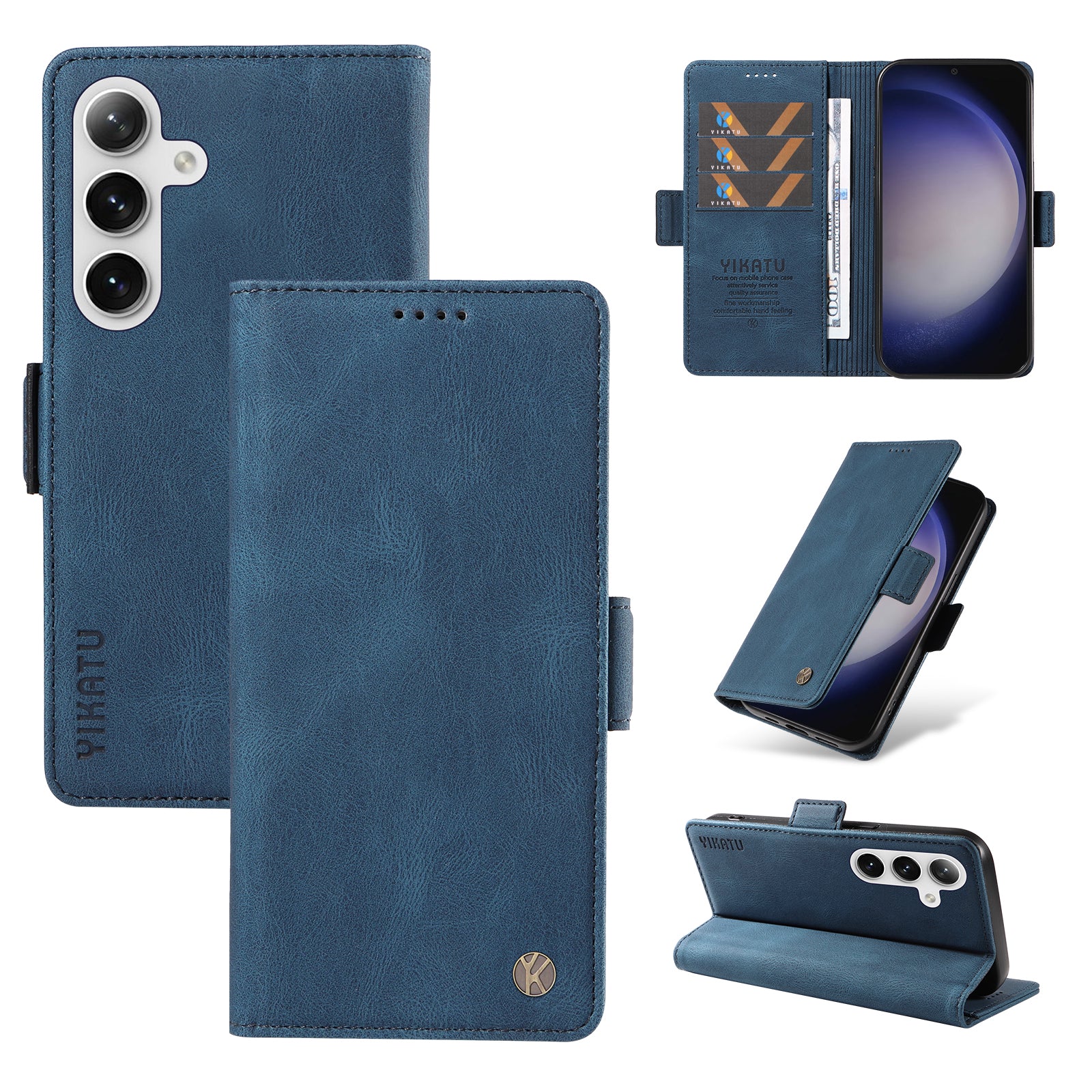 YIKATU YK-005 For Samsung Galaxy S24+ Wallet Case PU Leather Mobile Phone Cover Wholesale - Blue