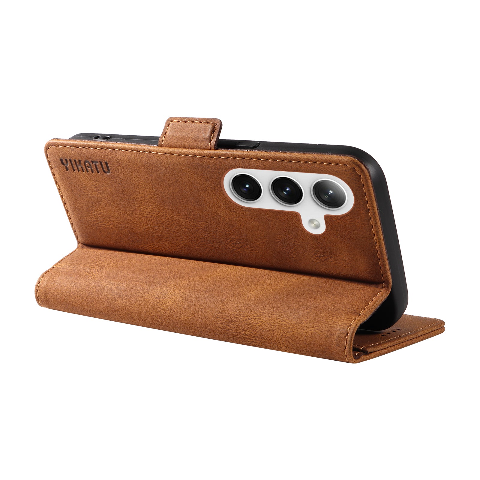 YIKATU YK-005 For Samsung Galaxy S24+ Wallet Case PU Leather Mobile Phone Cover Wholesale - Brown