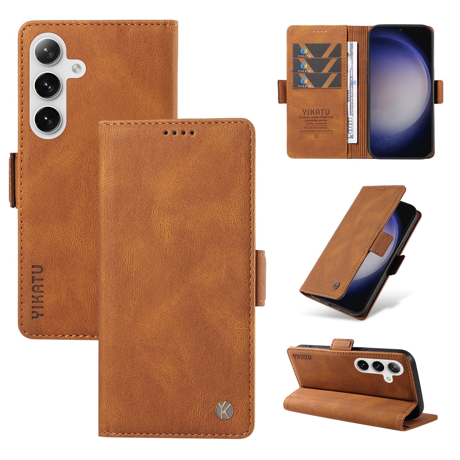 YIKATU YK-005 For Samsung Galaxy S24+ Wallet Case PU Leather Mobile Phone Cover Wholesale - Brown