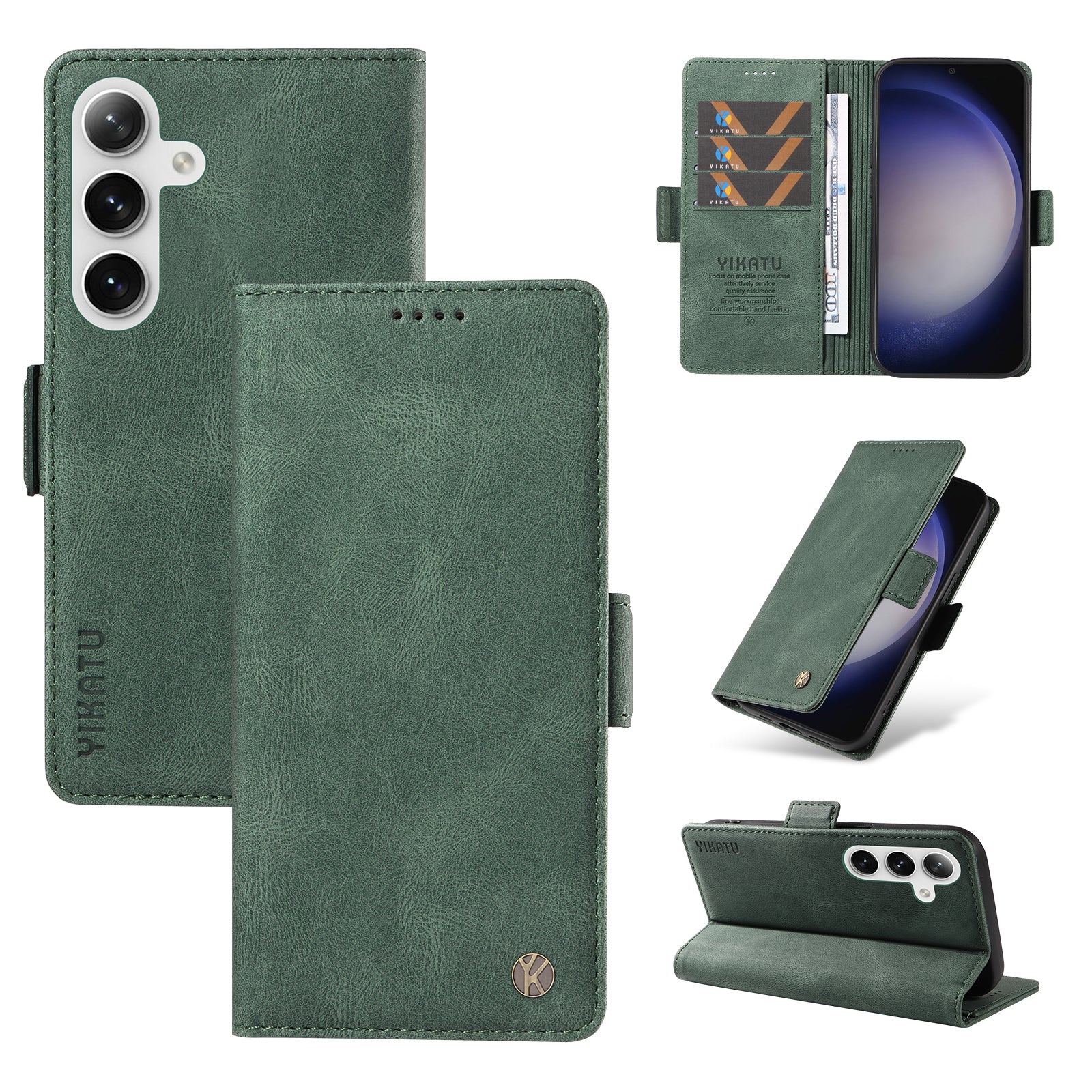 YIKATU YK-005 For Samsung Galaxy S24+ Wallet Case PU Leather Mobile Phone Cover Wholesale - Green