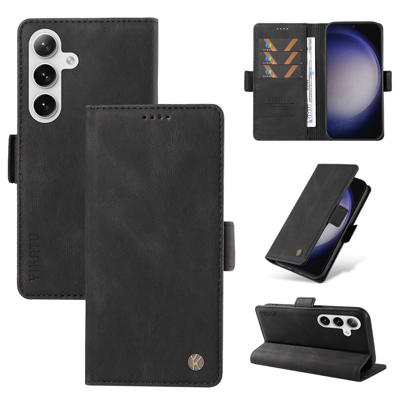 YIKATU YK-005 For Samsung Galaxy S24+ Wallet Case PU Leather Mobile Phone Cover Wholesale - Black