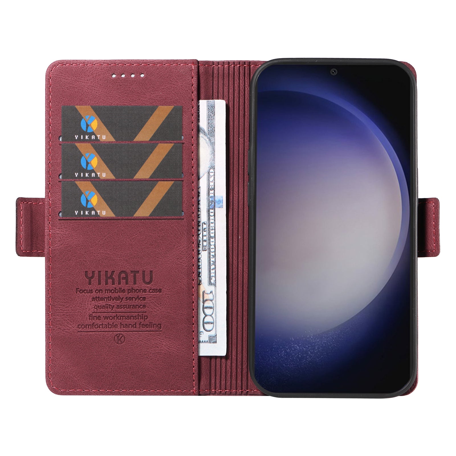 YIKATU YK-005 For Samsung Galaxy S24+ Wallet Case PU Leather Mobile Phone Cover Wholesale - Wine Red