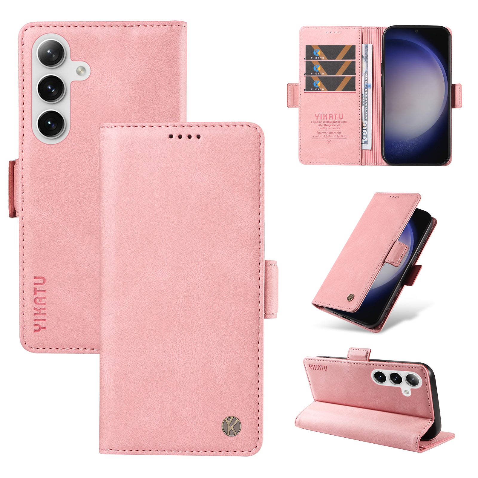 YIKATU YK-005 For Samsung Galaxy S24+ Wallet Case PU Leather Mobile Phone Cover Wholesale - Pink