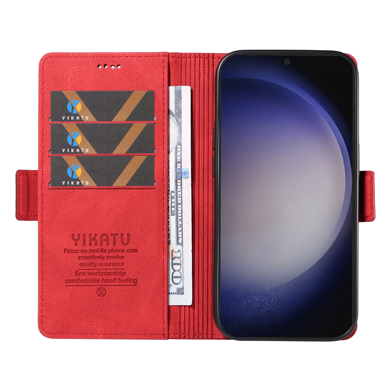 YIKATU YK-005 For Samsung Galaxy S24+ Wallet Case PU Leather Mobile Phone Cover Wholesale - Red