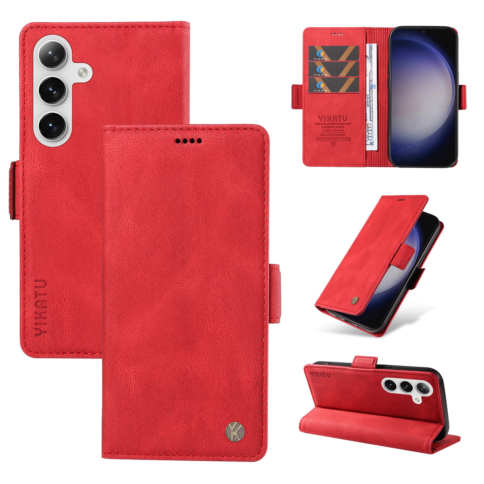 YIKATU YK-005 For Samsung Galaxy S24+ Wallet Case PU Leather Mobile Phone Cover Wholesale - Red