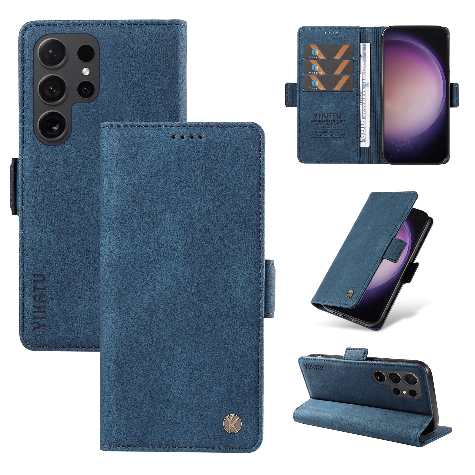 YIKATU YK-005 For Samsung Galaxy S24 Ultra Case Skin-touch Wallet Stand Leather Cover - Blue