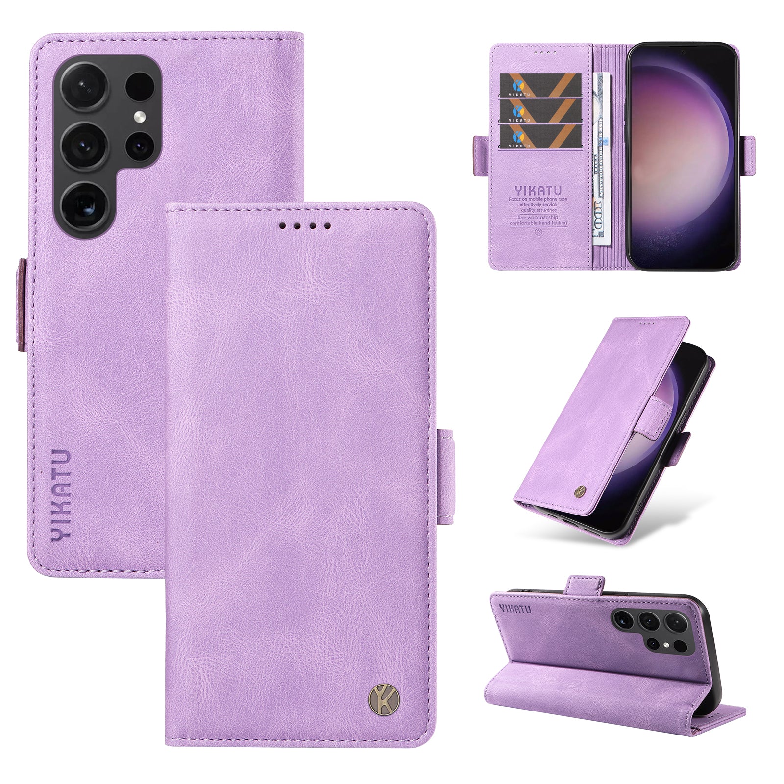 YIKATU YK-005 For Samsung Galaxy S24 Ultra Case Skin-touch Wallet Stand Leather Cover - Purple