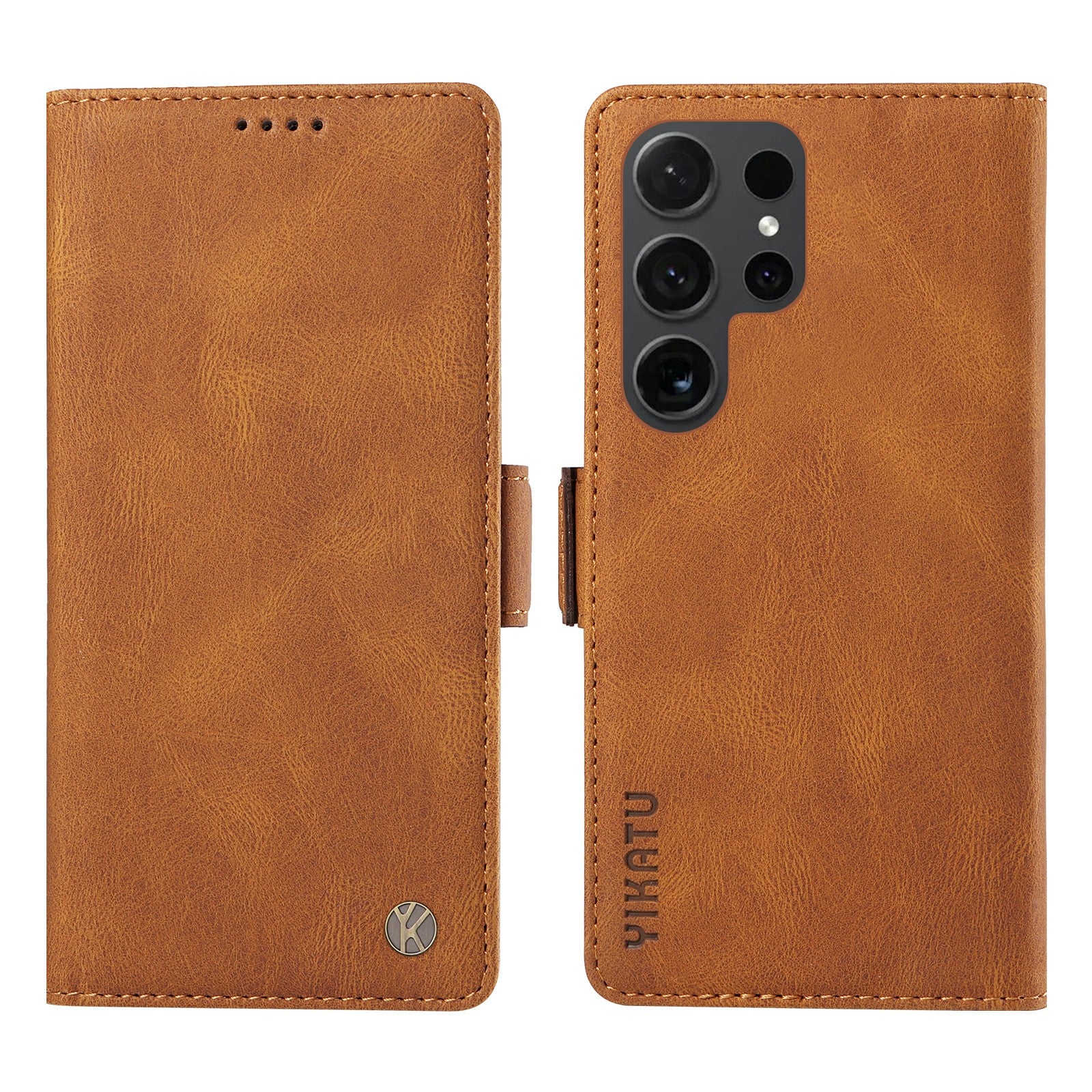 YIKATU YK-005 For Samsung Galaxy S24 Ultra Case Skin-touch Wallet Stand Leather Cover - Brown