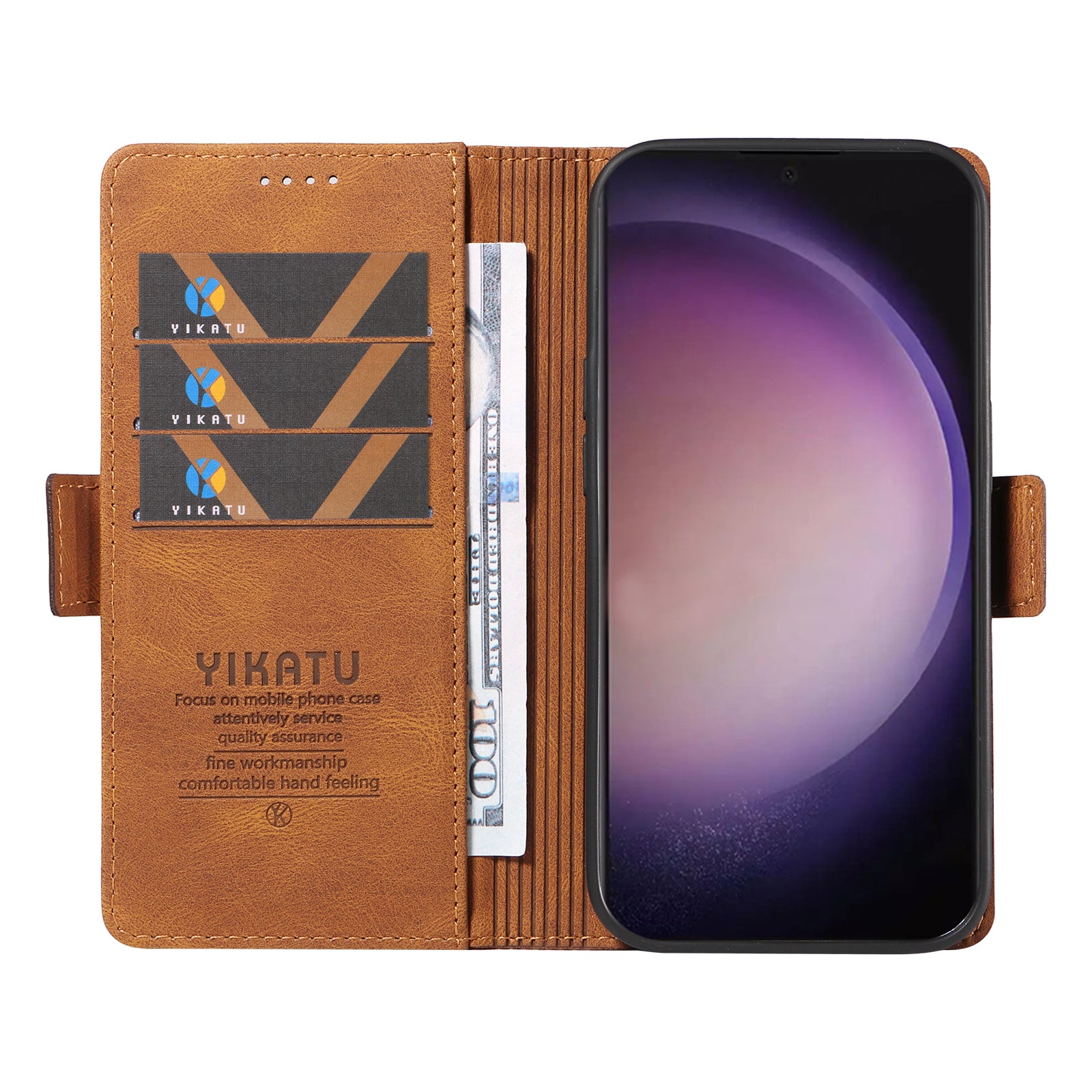 YIKATU YK-005 For Samsung Galaxy S24 Ultra Case Skin-touch Wallet Stand Leather Cover - Brown