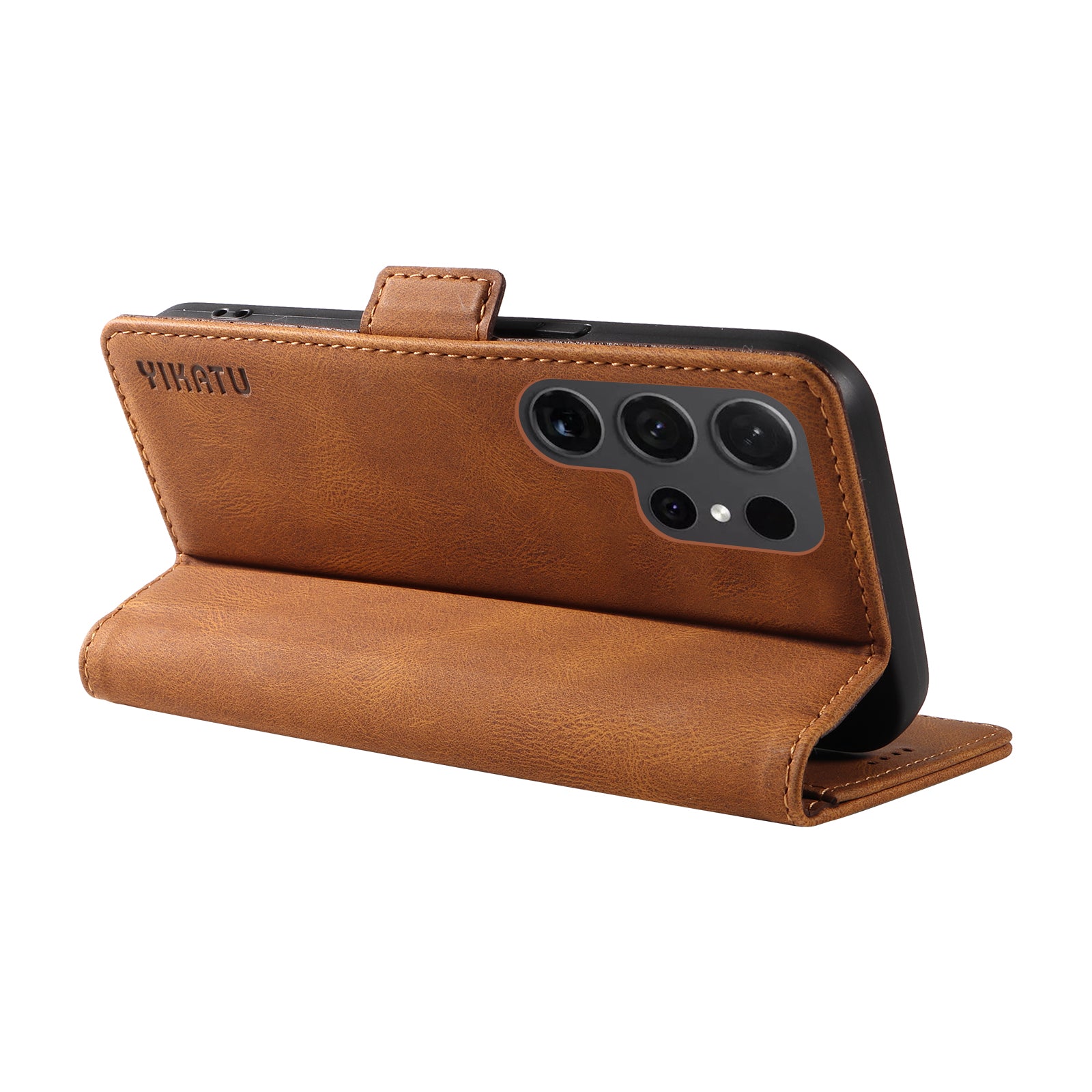 YIKATU YK-005 For Samsung Galaxy S24 Ultra Case Skin-touch Wallet Stand Leather Cover - Brown