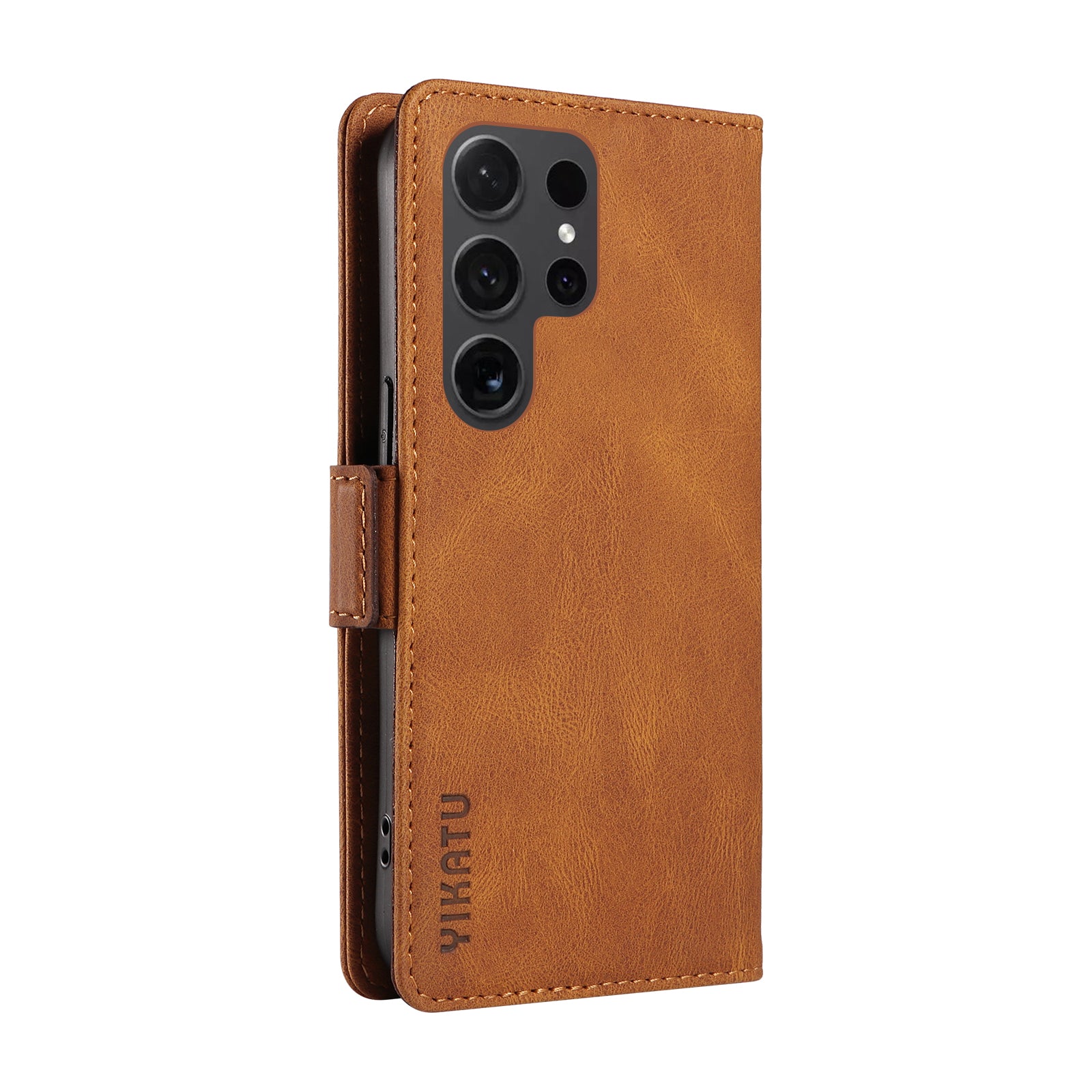 YIKATU YK-005 For Samsung Galaxy S24 Ultra Case Skin-touch Wallet Stand Leather Cover - Brown