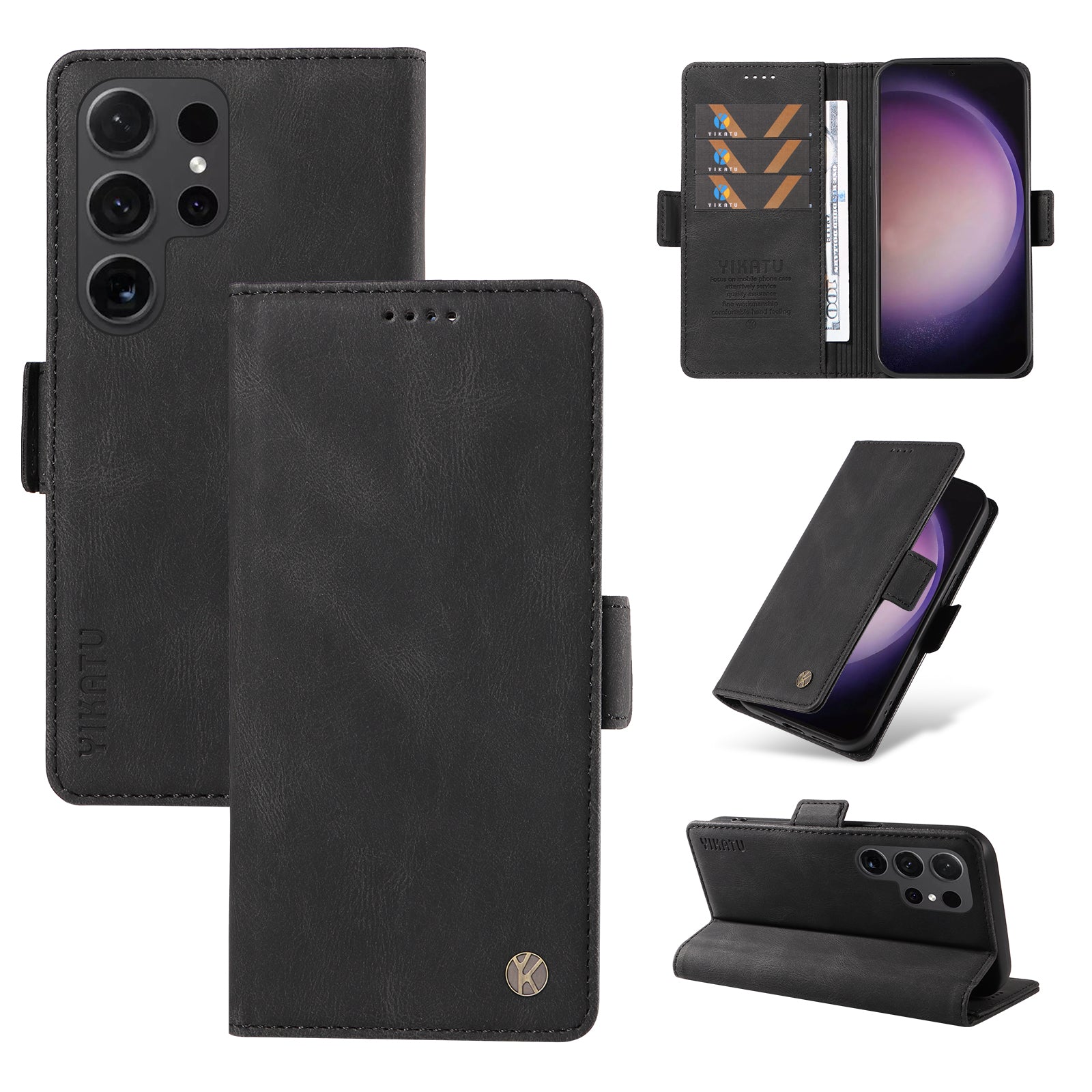 YIKATU YK-005 For Samsung Galaxy S24 Ultra Case Skin-touch Wallet Stand Leather Cover - Black