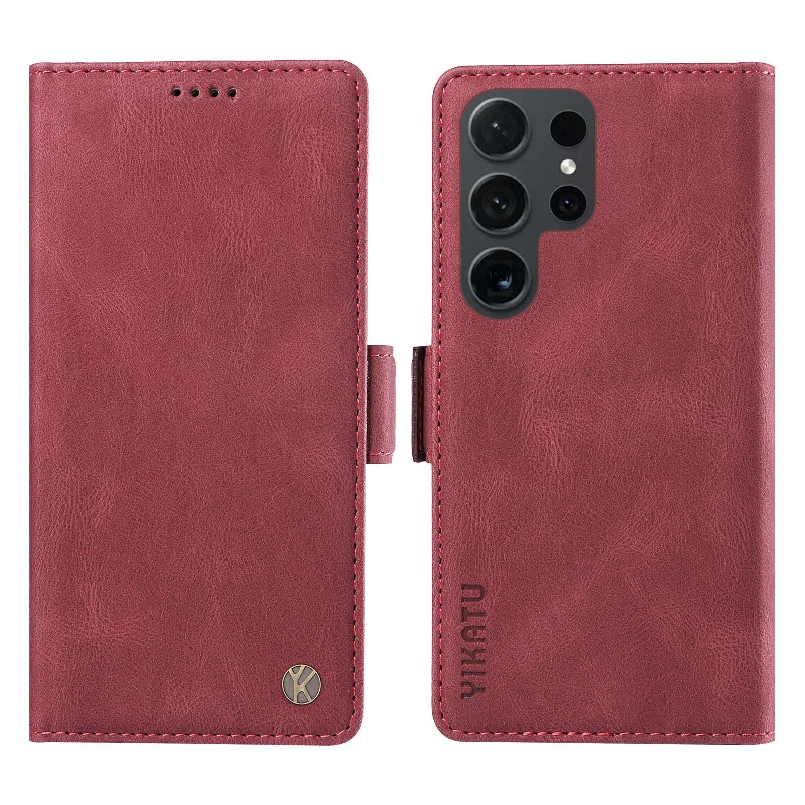 YIKATU YK-005 For Samsung Galaxy S24 Ultra Case Skin-touch Wallet Stand Leather Cover - Wine Red