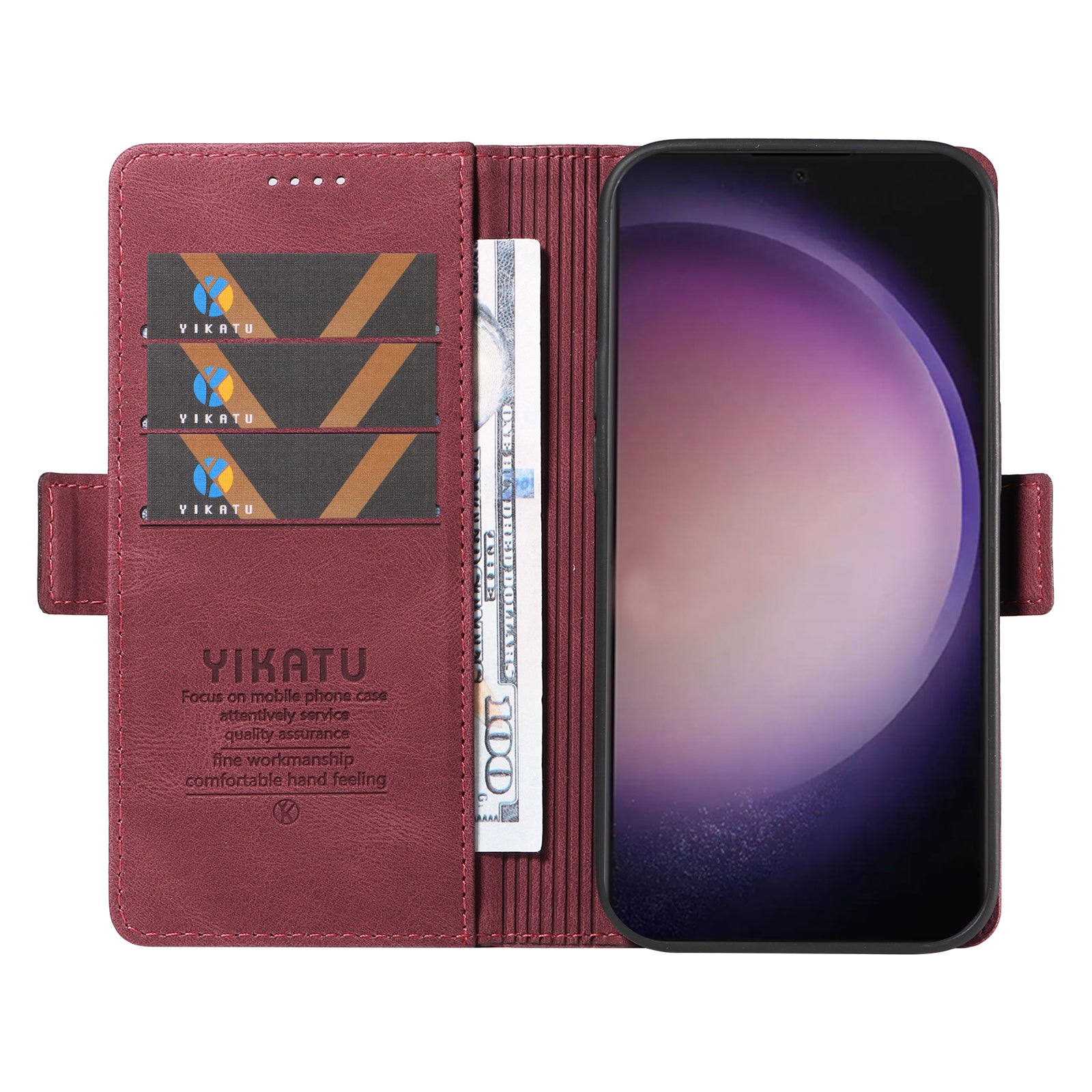 YIKATU YK-005 For Samsung Galaxy S24 Ultra Case Skin-touch Wallet Stand Leather Cover - Wine Red