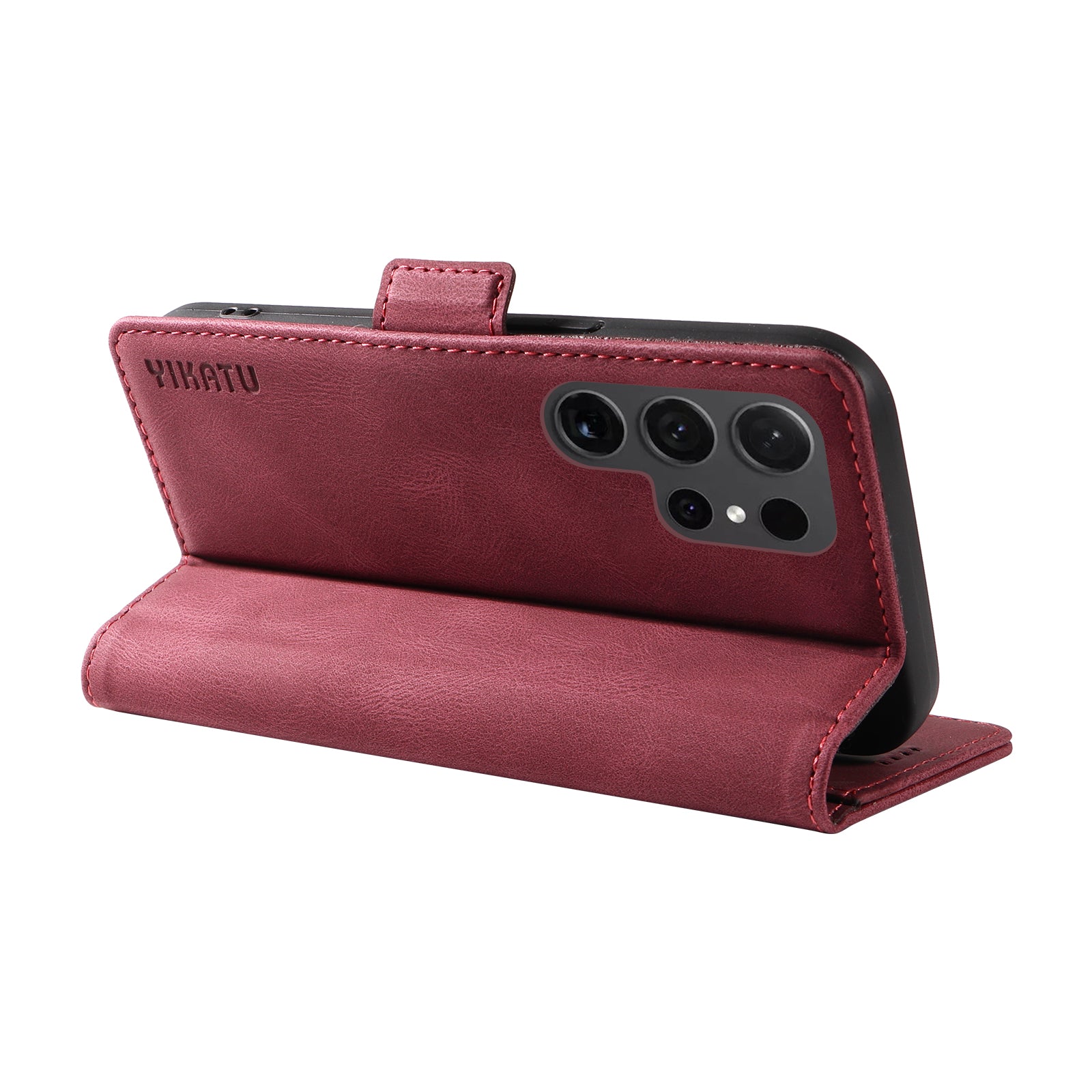 YIKATU YK-005 For Samsung Galaxy S24 Ultra Case Skin-touch Wallet Stand Leather Cover - Wine Red