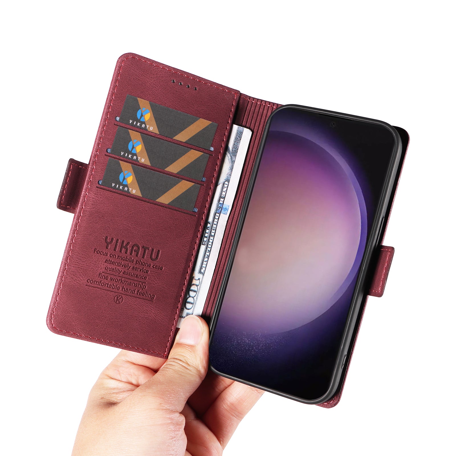 YIKATU YK-005 For Samsung Galaxy S24 Ultra Case Skin-touch Wallet Stand Leather Cover - Wine Red