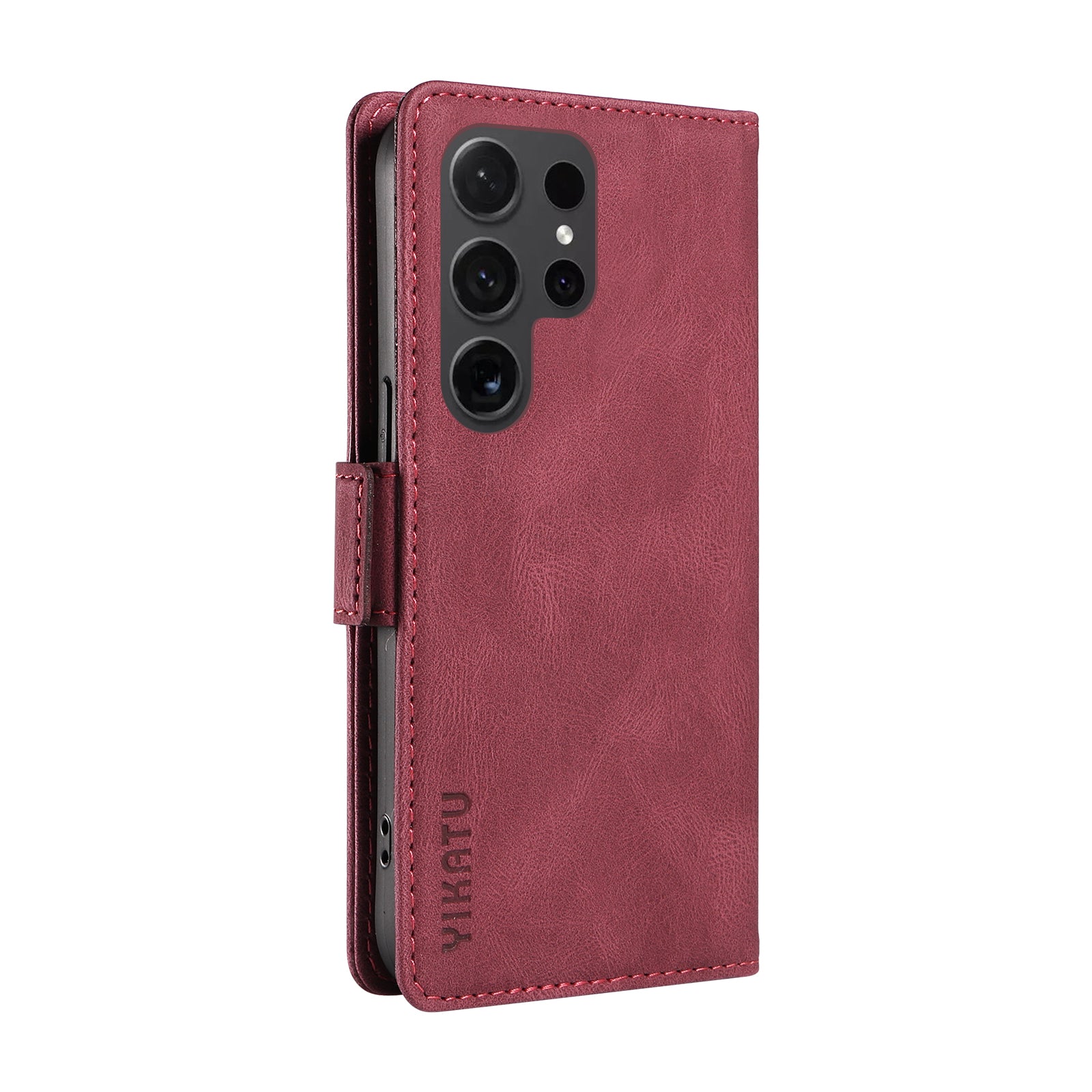 YIKATU YK-005 For Samsung Galaxy S24 Ultra Case Skin-touch Wallet Stand Leather Cover - Wine Red