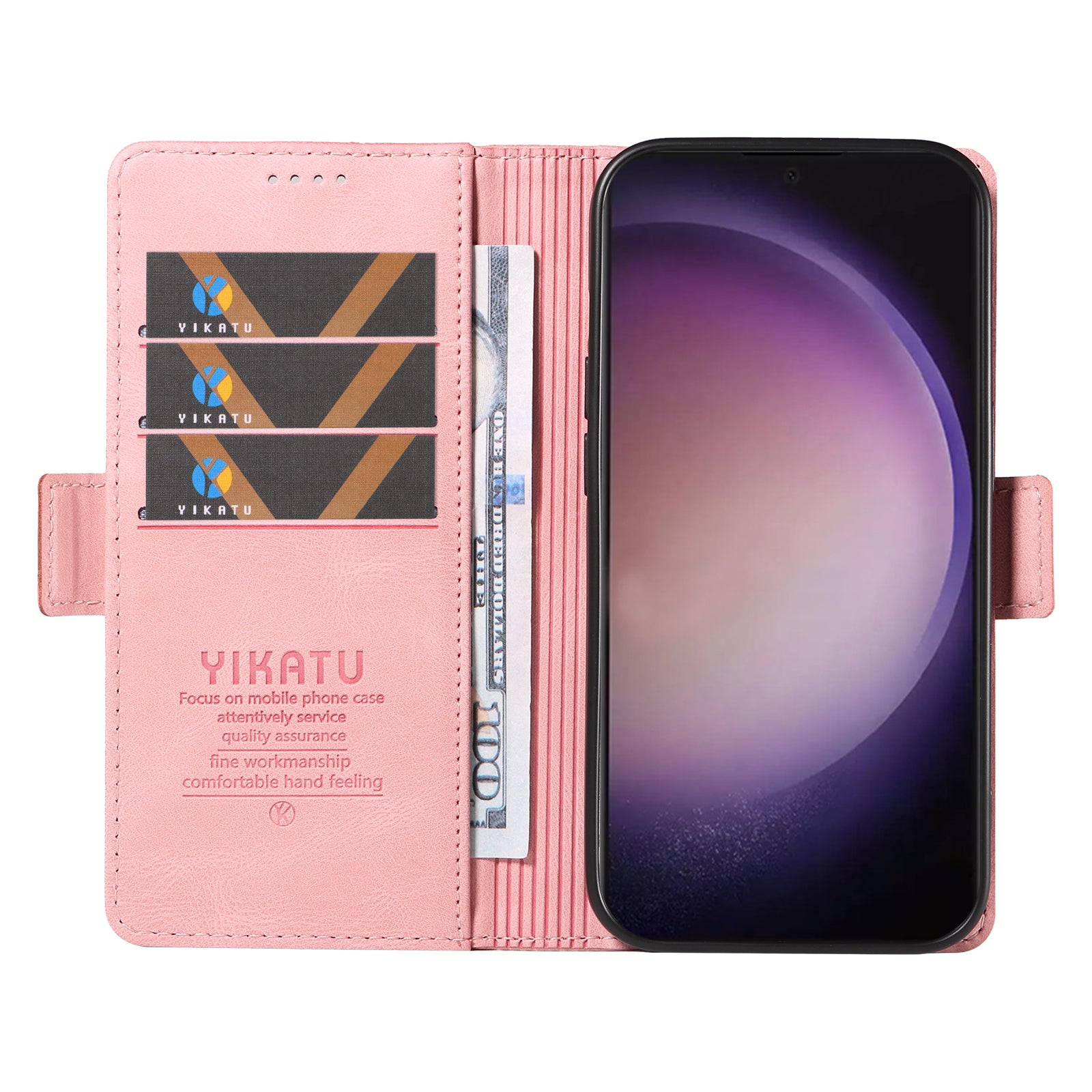 YIKATU YK-005 For Samsung Galaxy S24 Ultra Case Skin-touch Wallet Stand Leather Cover - Pink