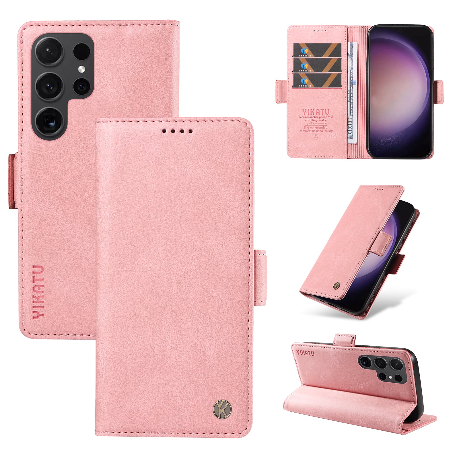 YIKATU YK-005 For Samsung Galaxy S24 Ultra Case Skin-touch Wallet Stand Leather Cover - Pink