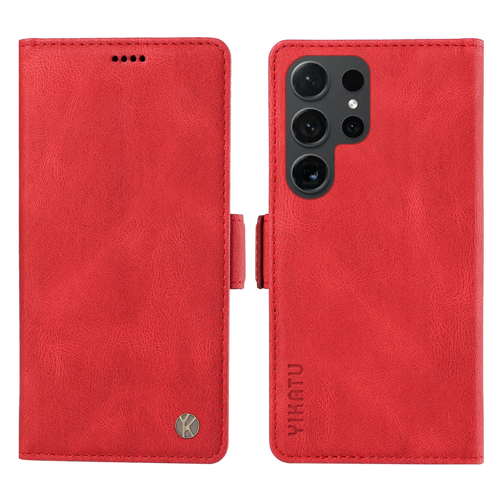 YIKATU YK-005 For Samsung Galaxy S24 Ultra Case Skin-touch Wallet Stand Leather Cover - Red