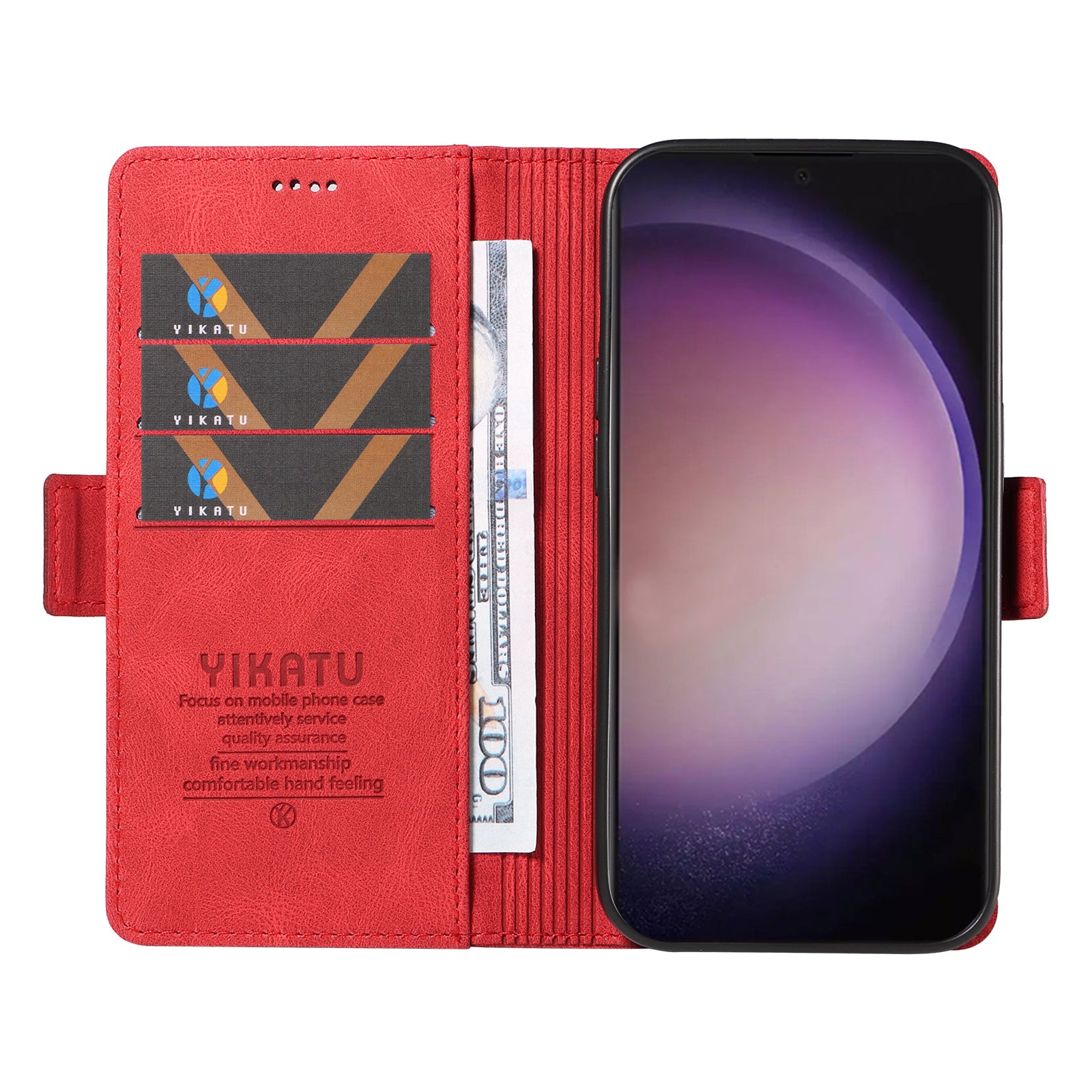 YIKATU YK-005 For Samsung Galaxy S24 Ultra Case Skin-touch Wallet Stand Leather Cover - Red