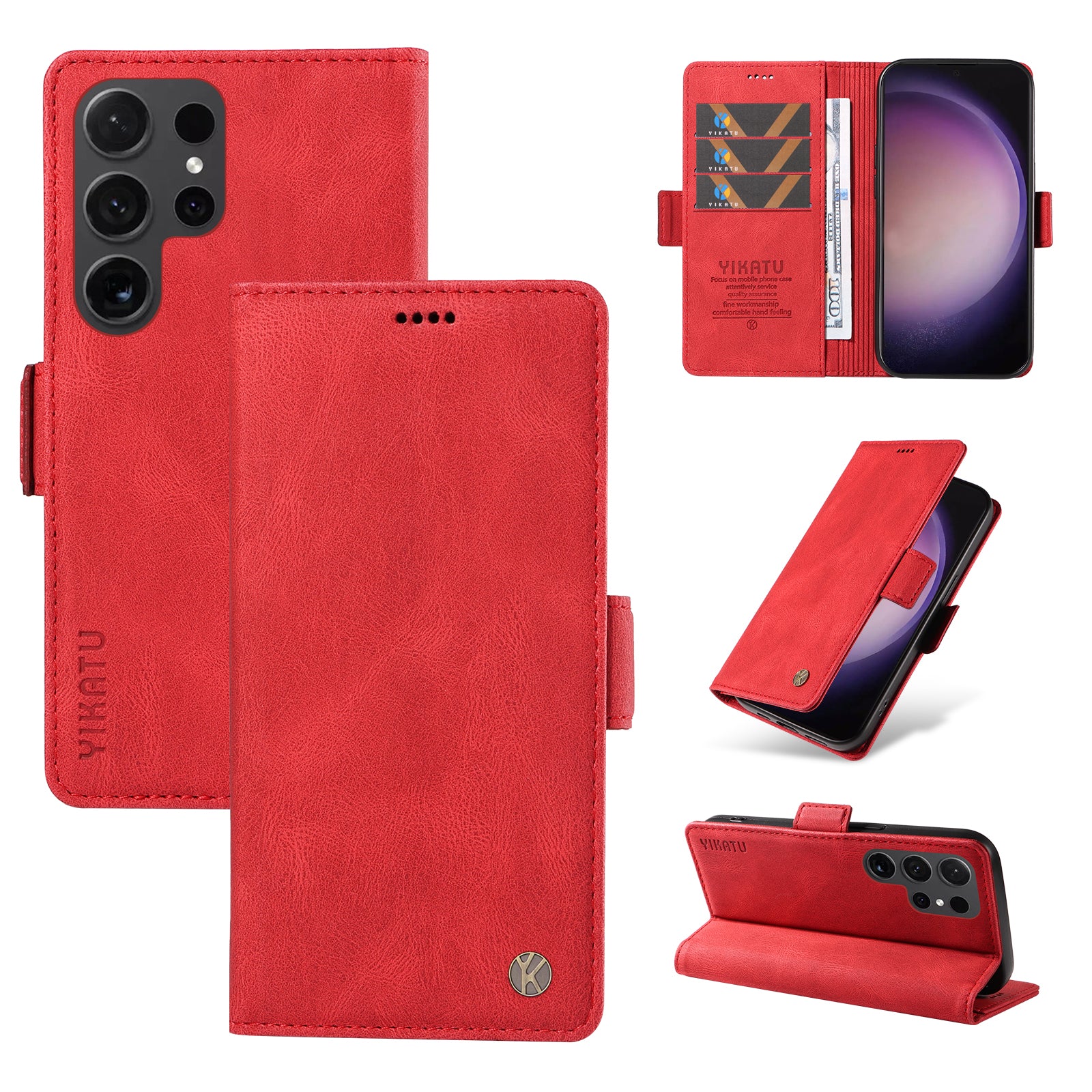 YIKATU YK-005 For Samsung Galaxy S24 Ultra Case Skin-touch Wallet Stand Leather Cover - Red