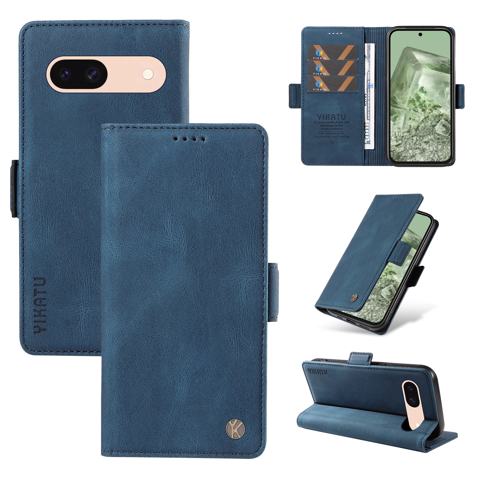 YIKATU YK-005 For Google Pixel 8a Case PU Leather Skin-touch Wallet Flip Phone Cover - Blue